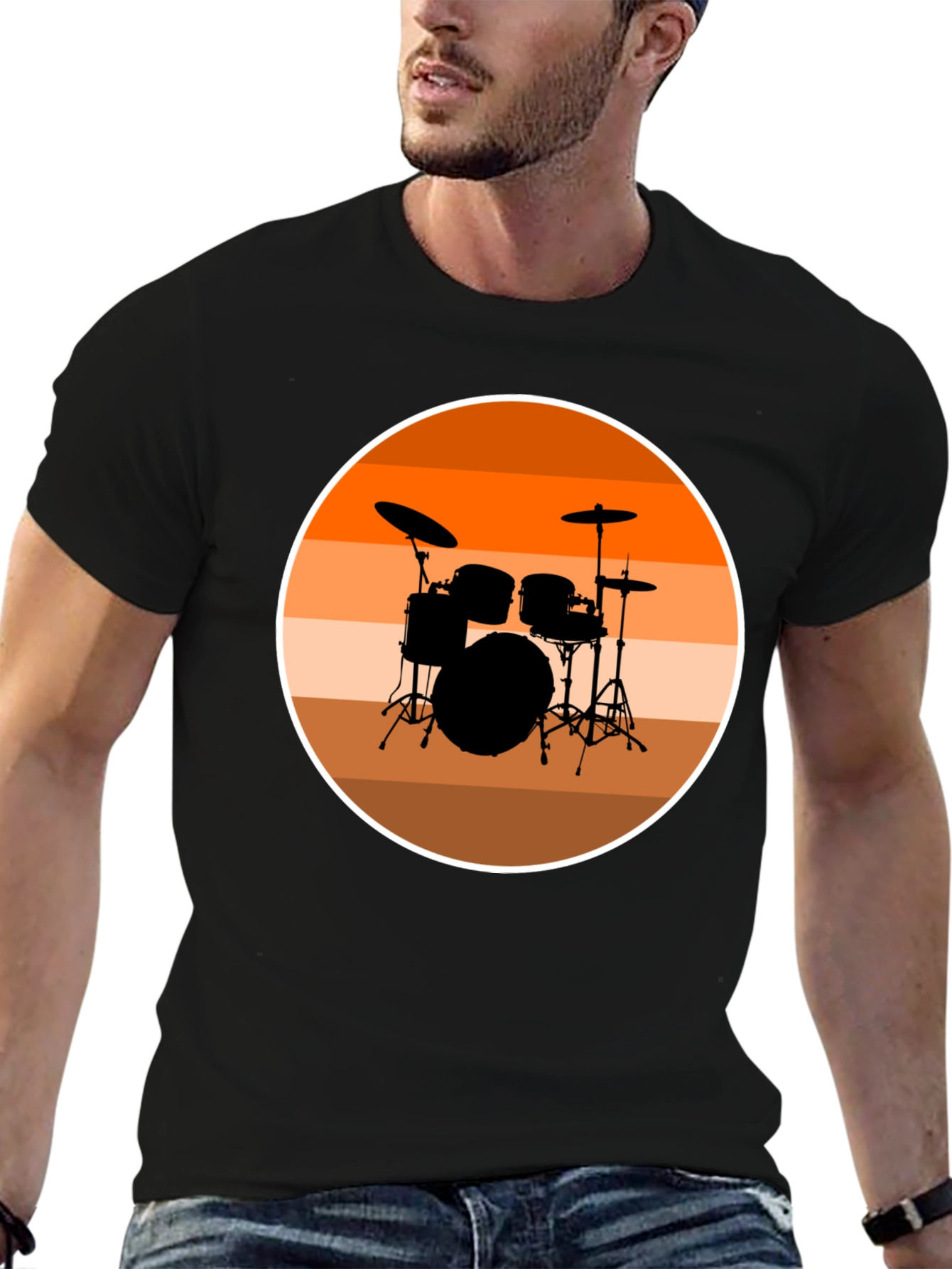Drum Set Silhouette T-Shirt - Retro Music Tee