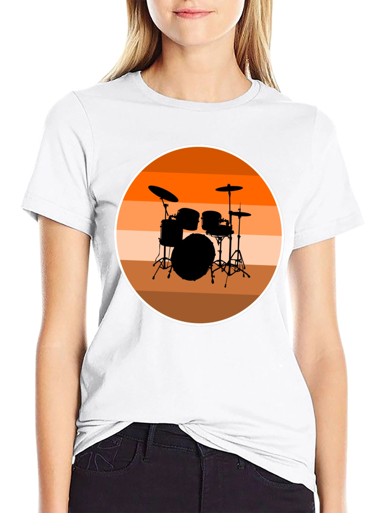 Drum Set Silhouette T-Shirt - Retro Music Tee