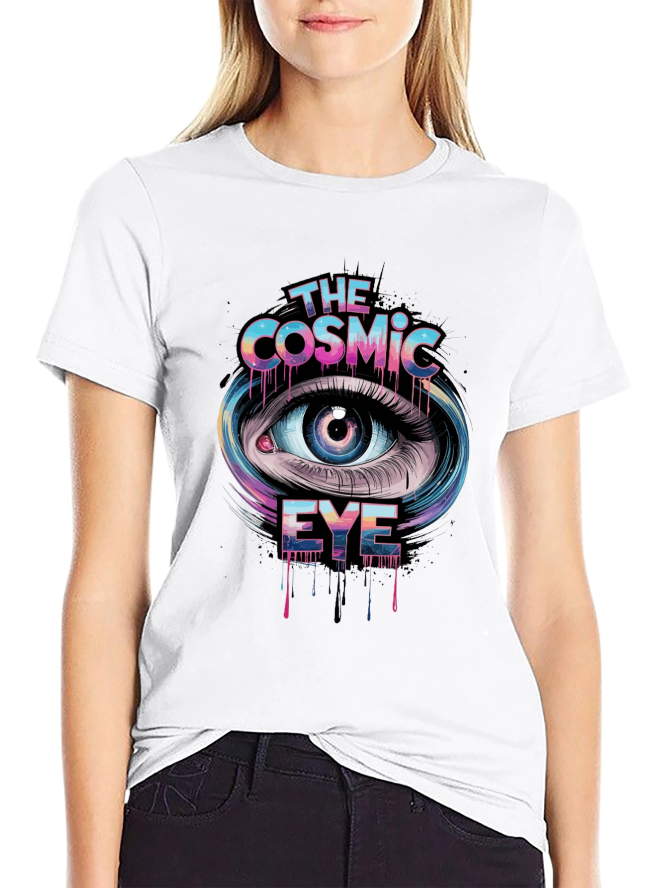 Cosmic Eye Graphic Print T-Shirt - Trendy Casual Tee