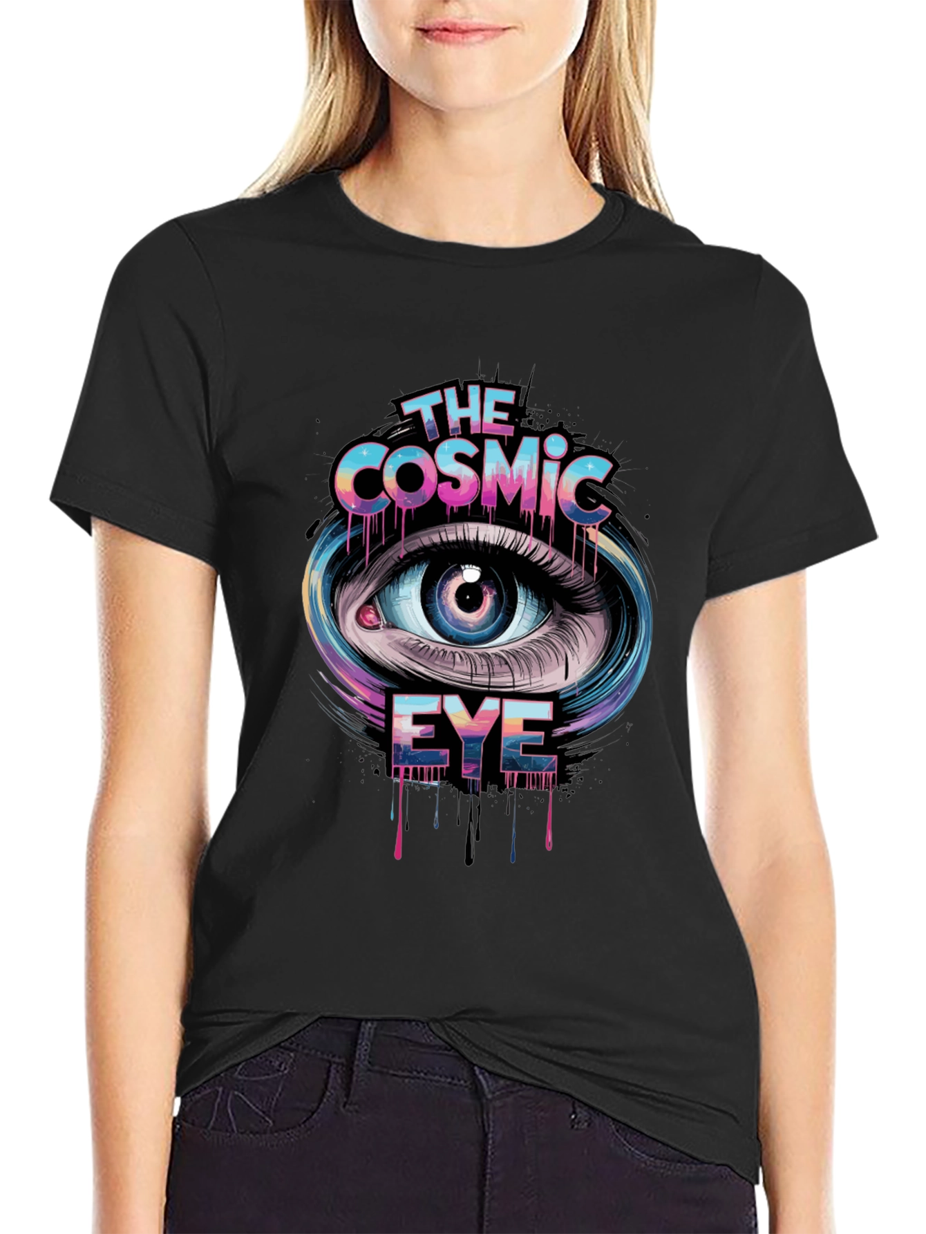 Cosmic Eye Graphic Print T-Shirt - Trendy Casual Tee