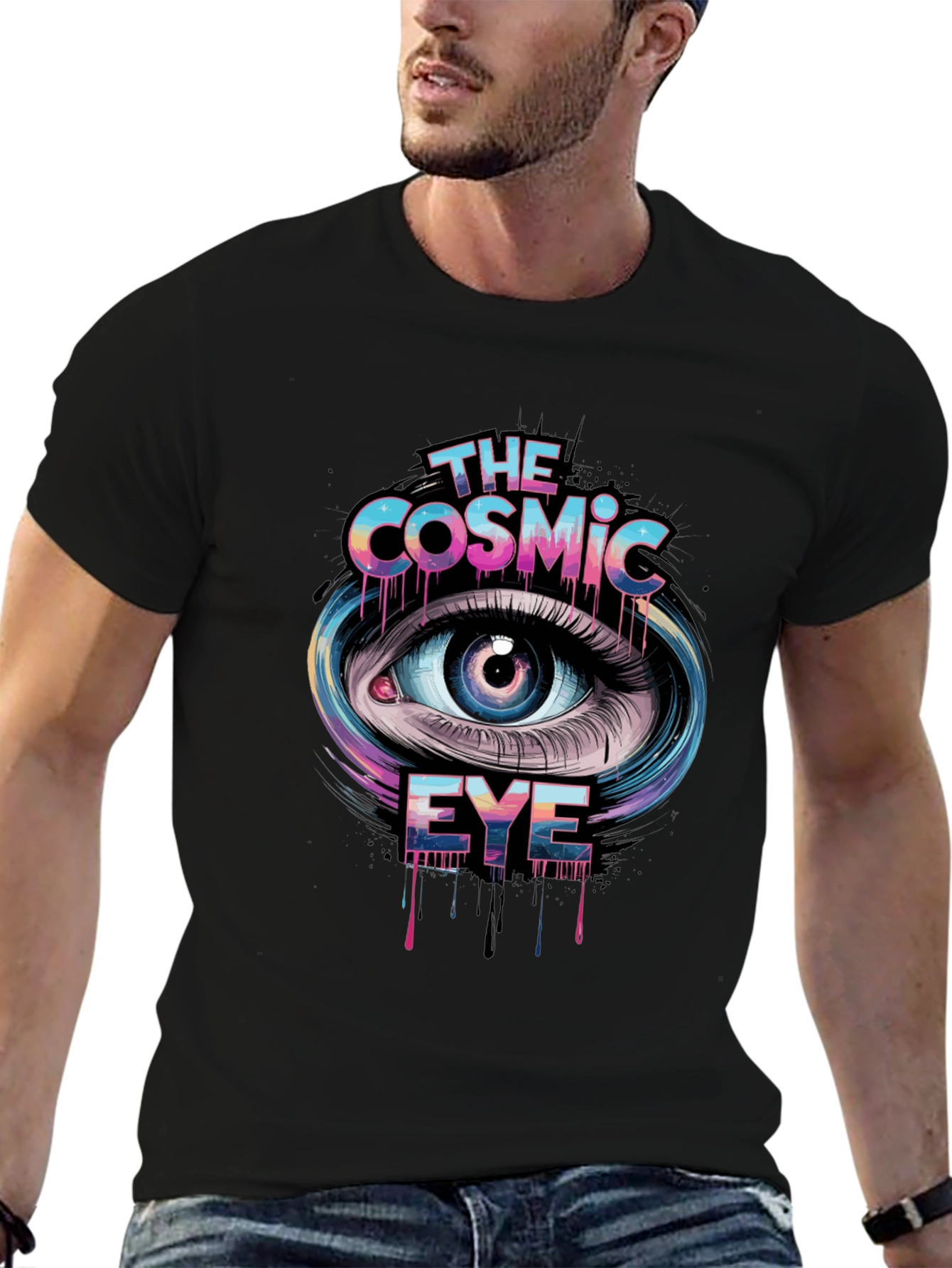 Cosmic Eye Graphic Print T-Shirt - Trendy Casual Tee