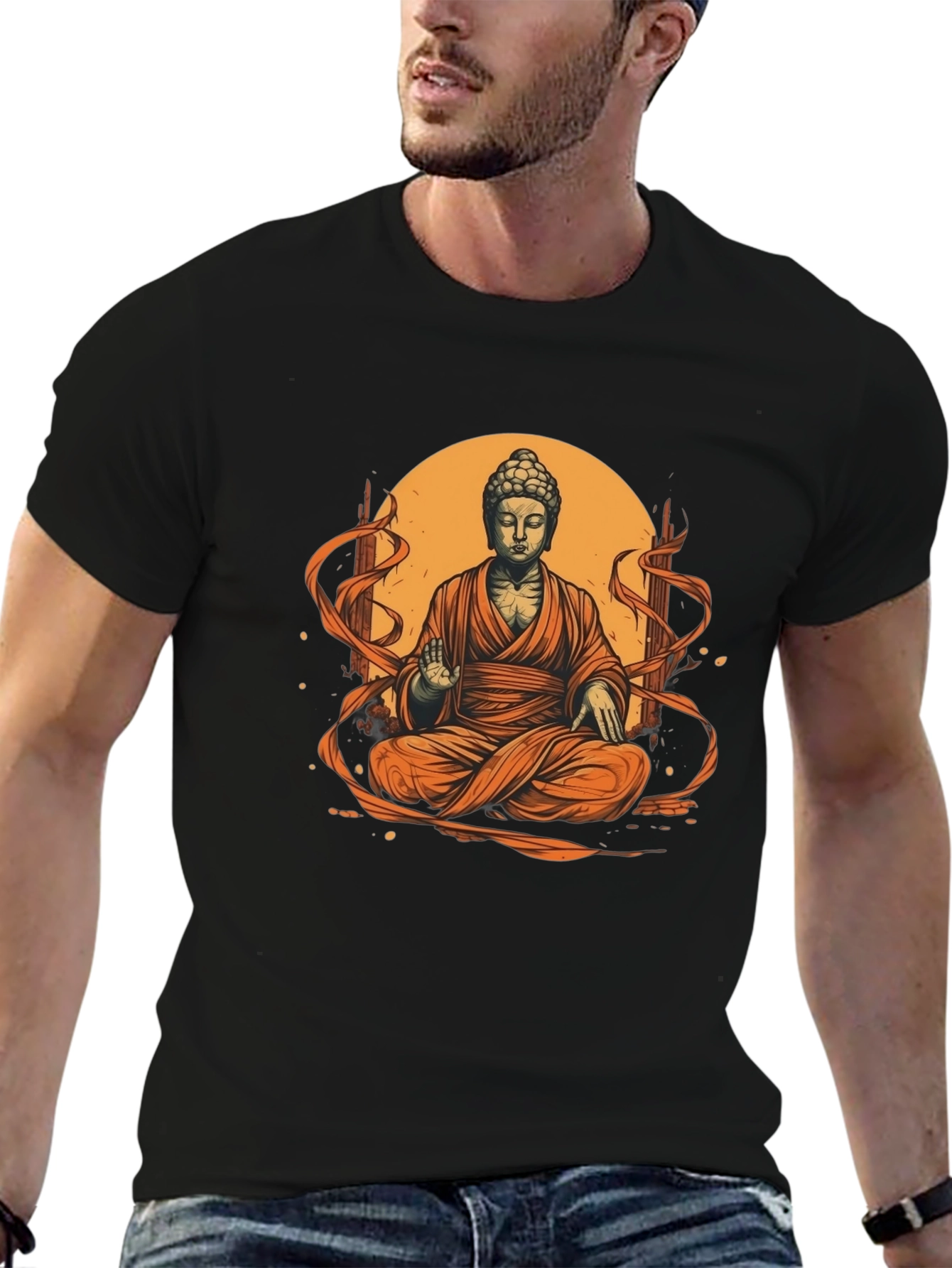 Buddha Graphic Tee - Black Cotton Blend