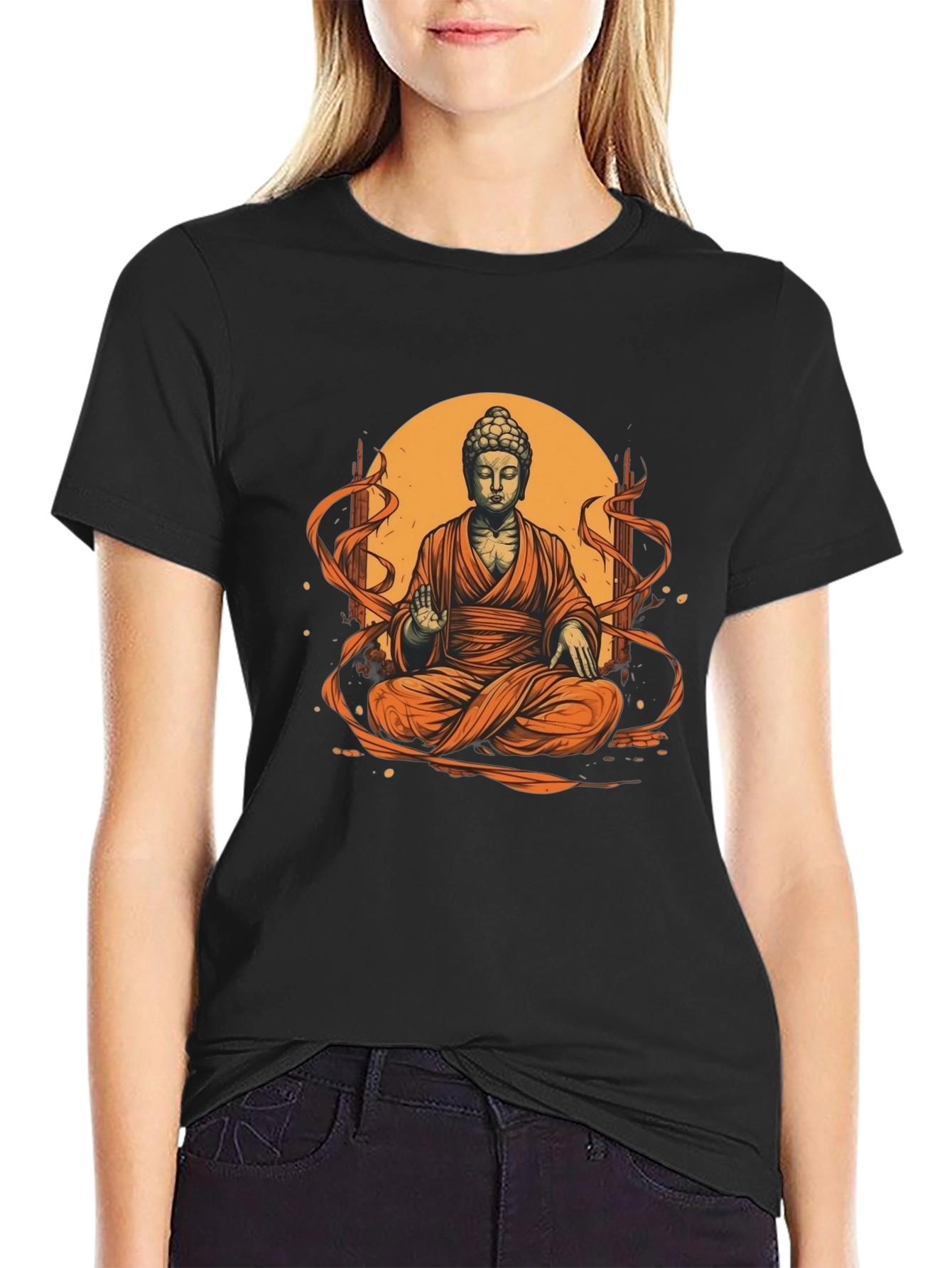 Buddha Graphic Tee - Black Cotton Blend
