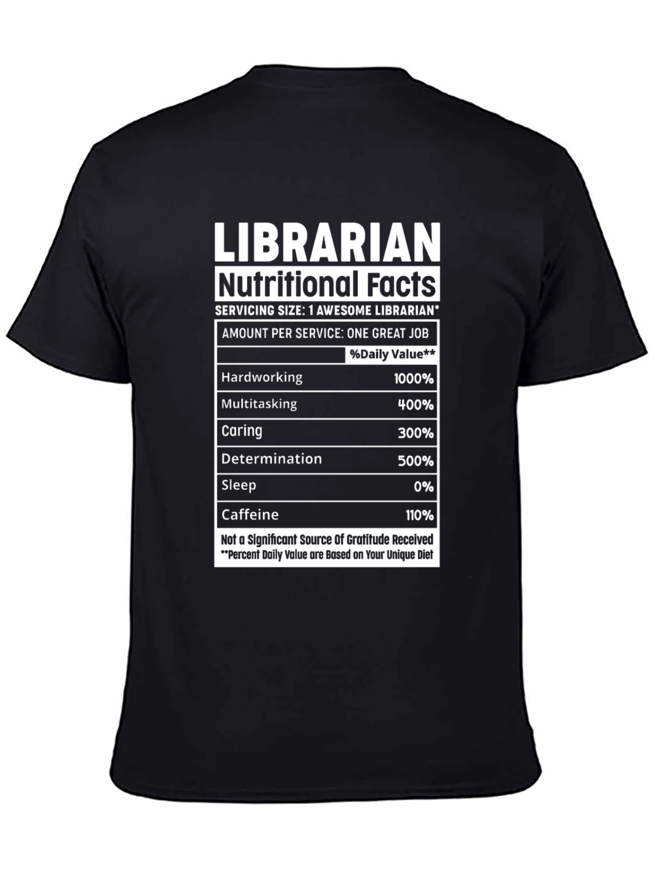 Librarian Nutritional Facts Graphic T-Shirt