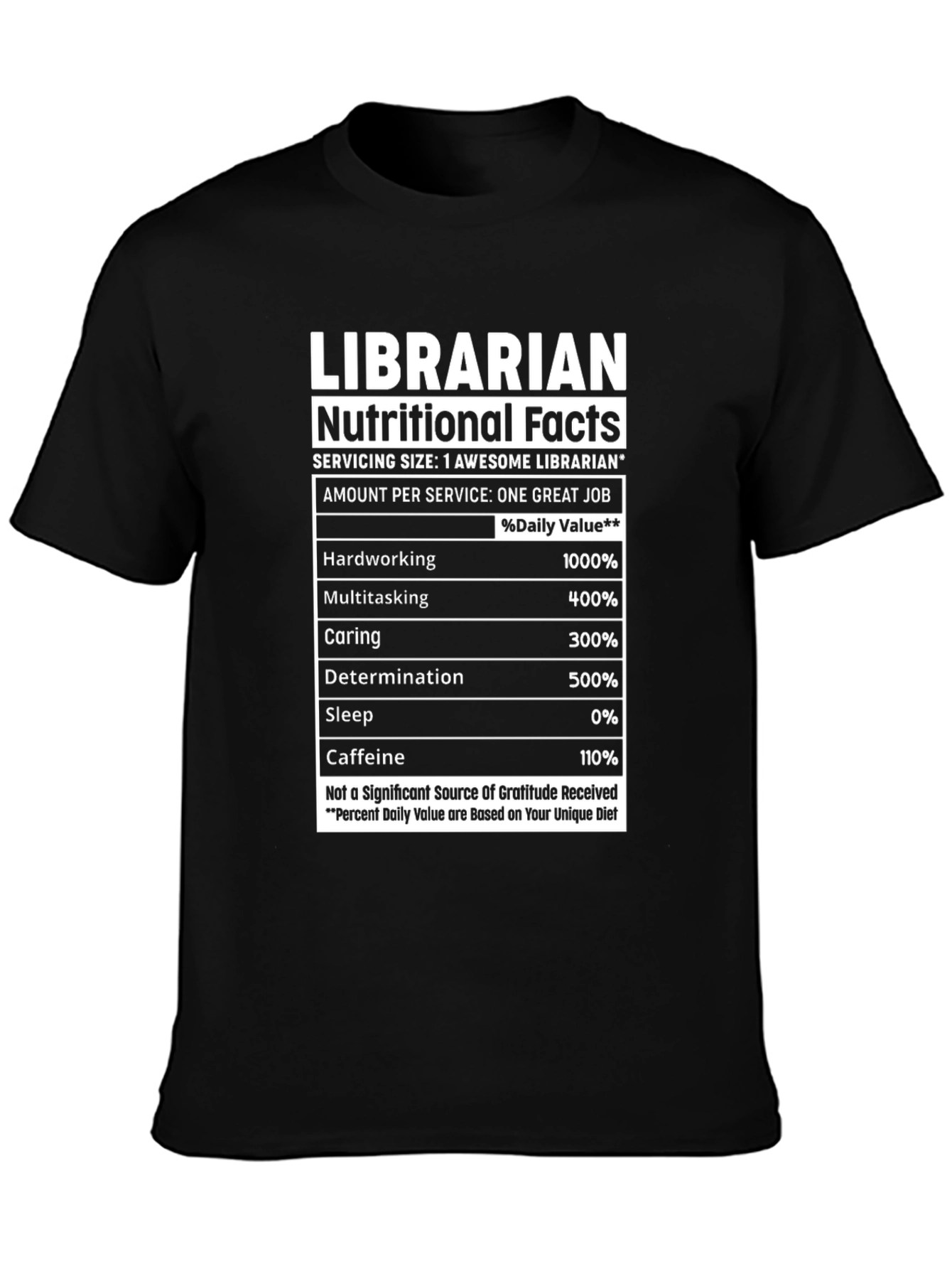 Librarian Nutritional Facts Graphic T-Shirt