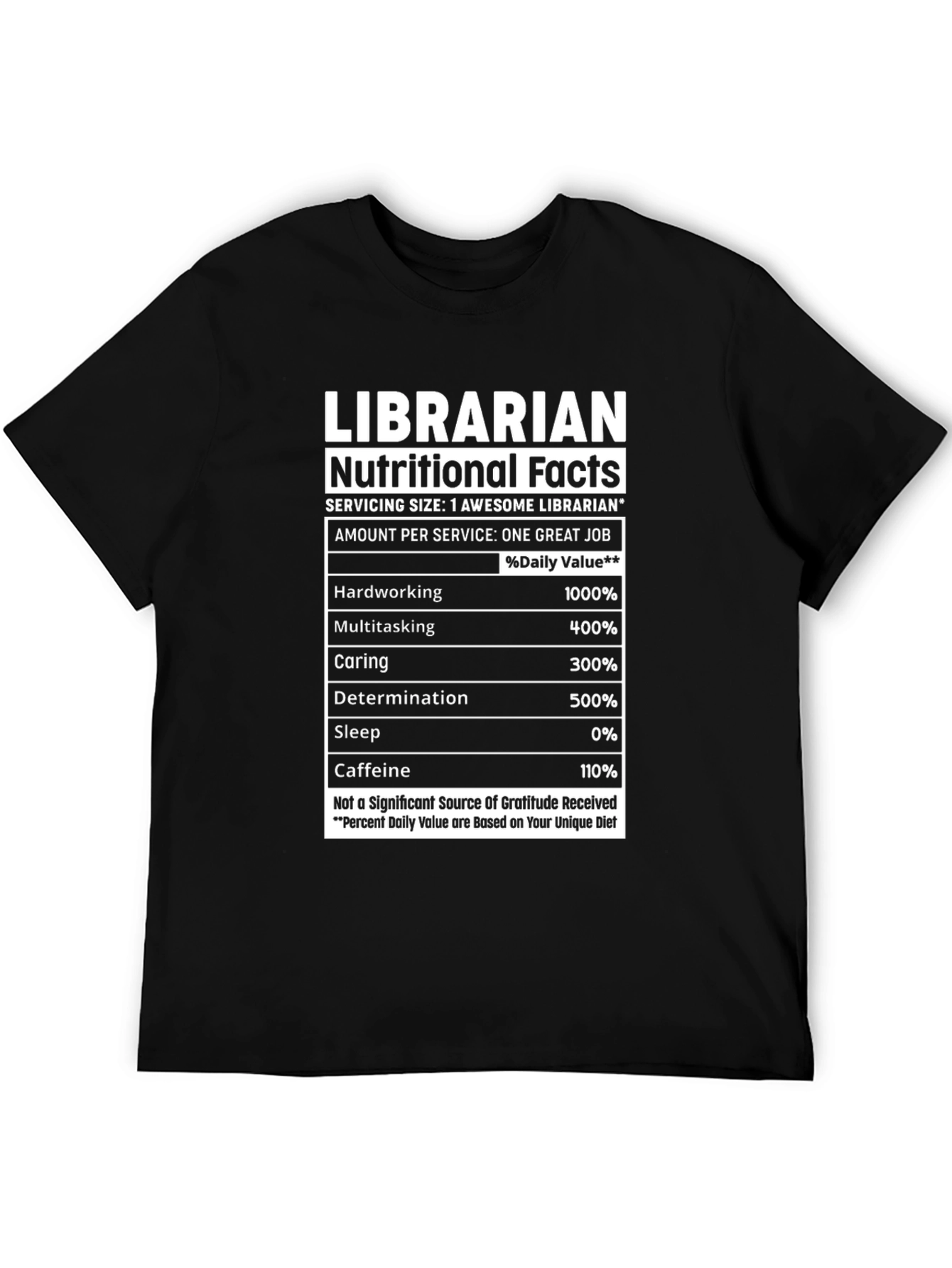 Librarian Nutritional Facts Graphic T-Shirt