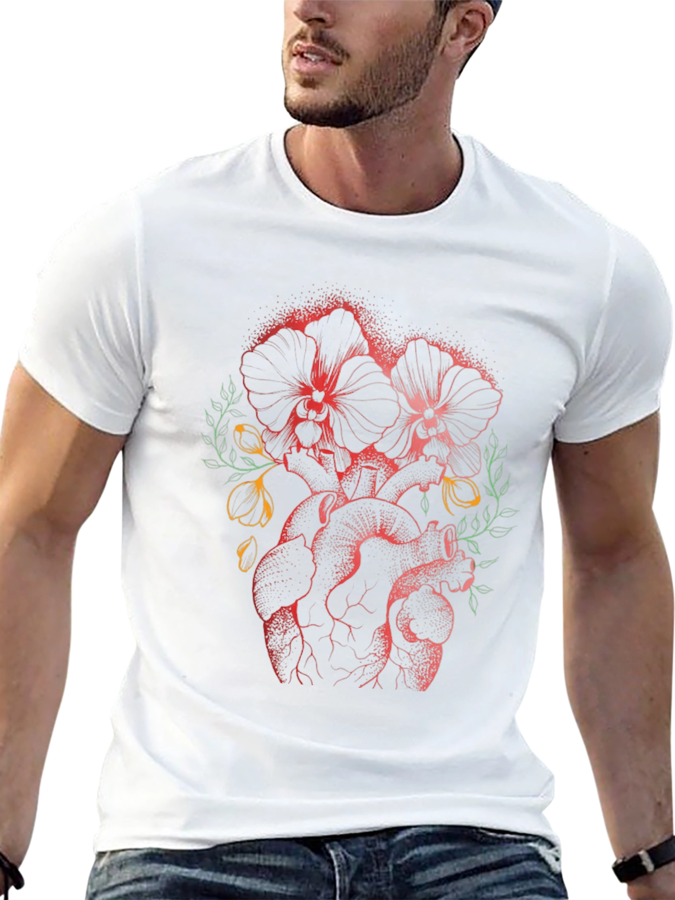 Floral Heart Print Black T-Shirt
