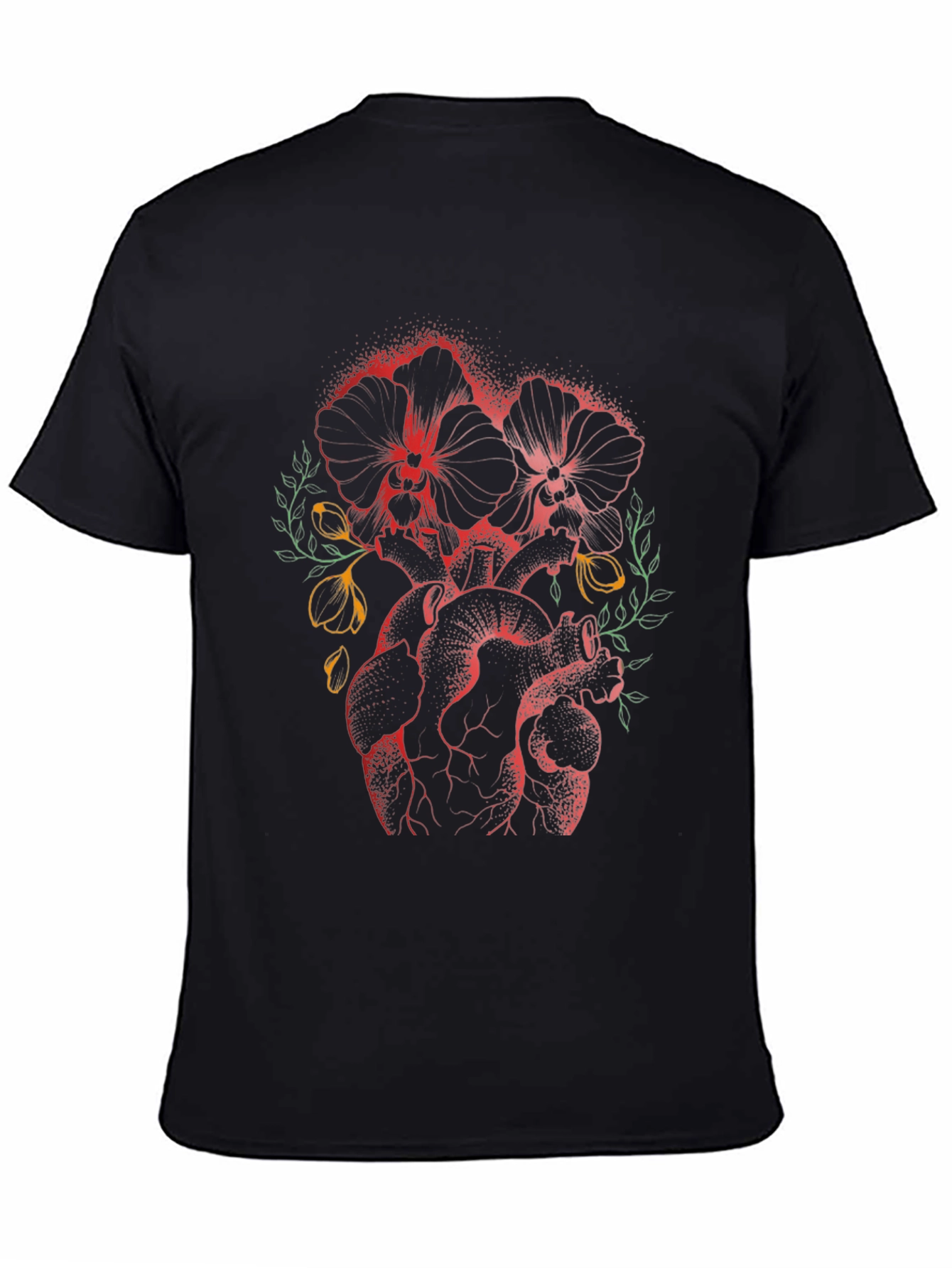 Floral Heart Print Black T-Shirt
