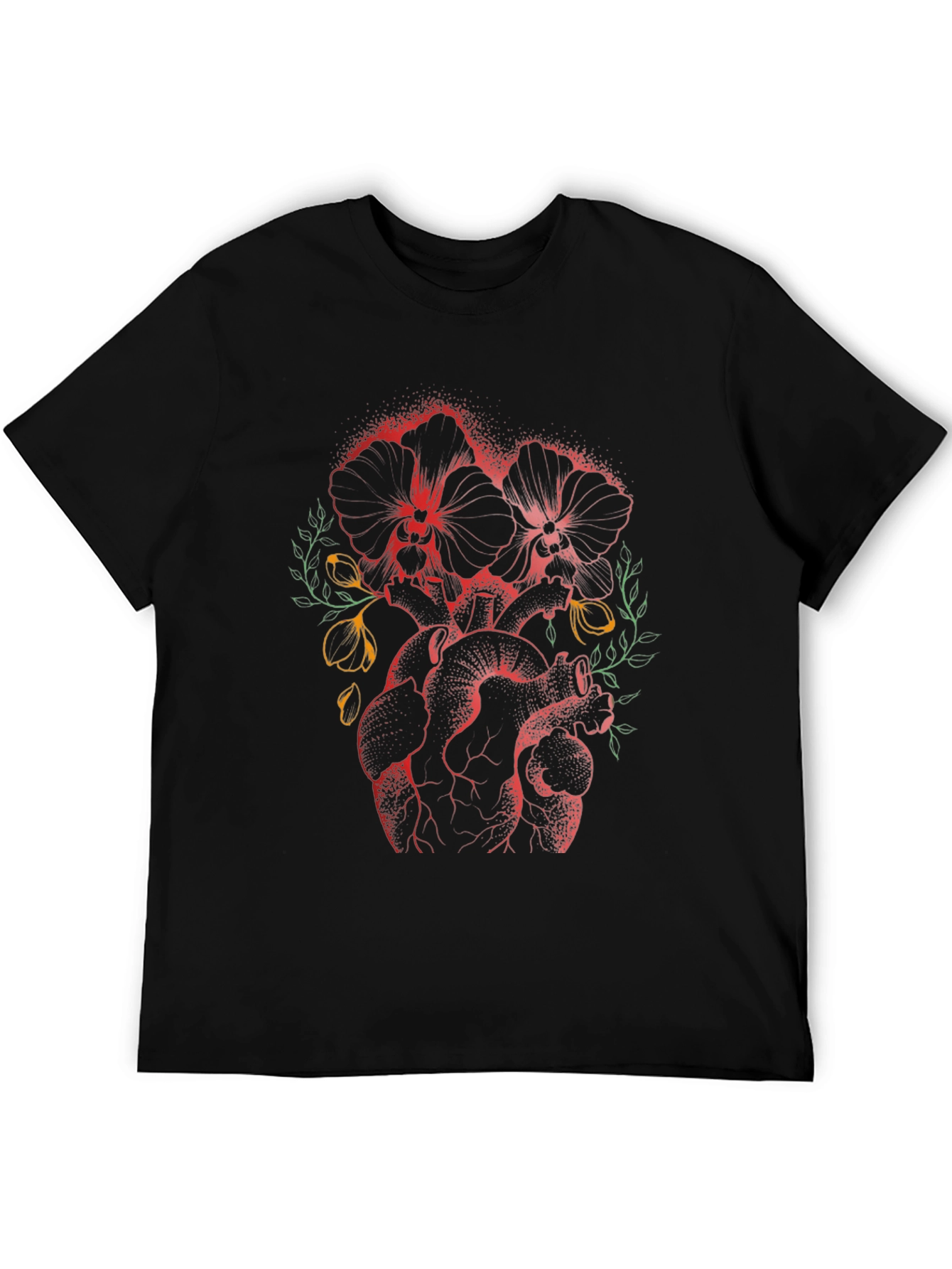 Floral Heart Print Black T-Shirt