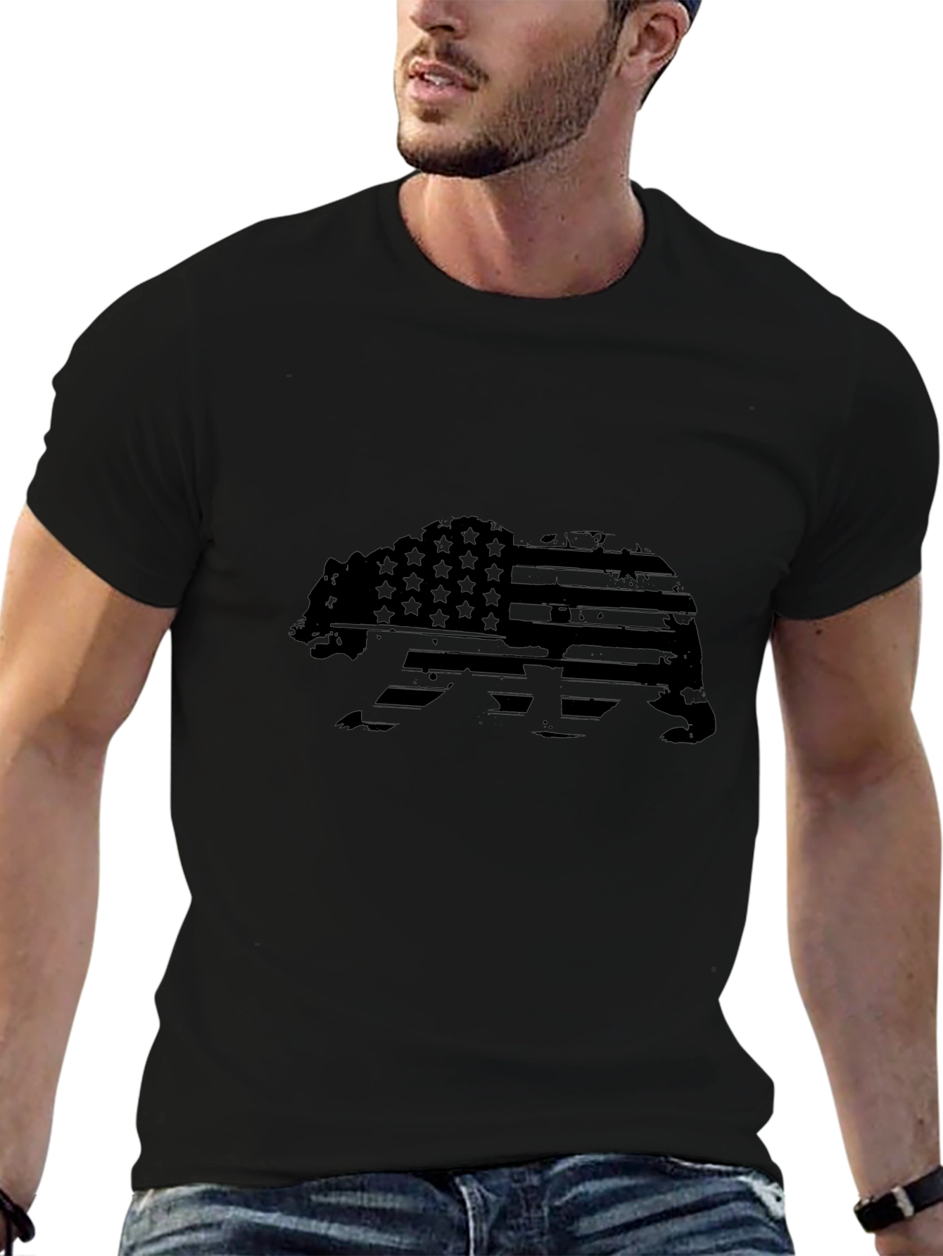 American Flag Bear Graphic Tee - Black