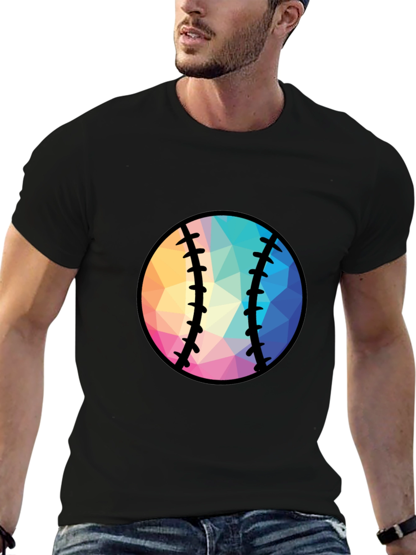 Geometric Baseball Graphic Tee - Black
