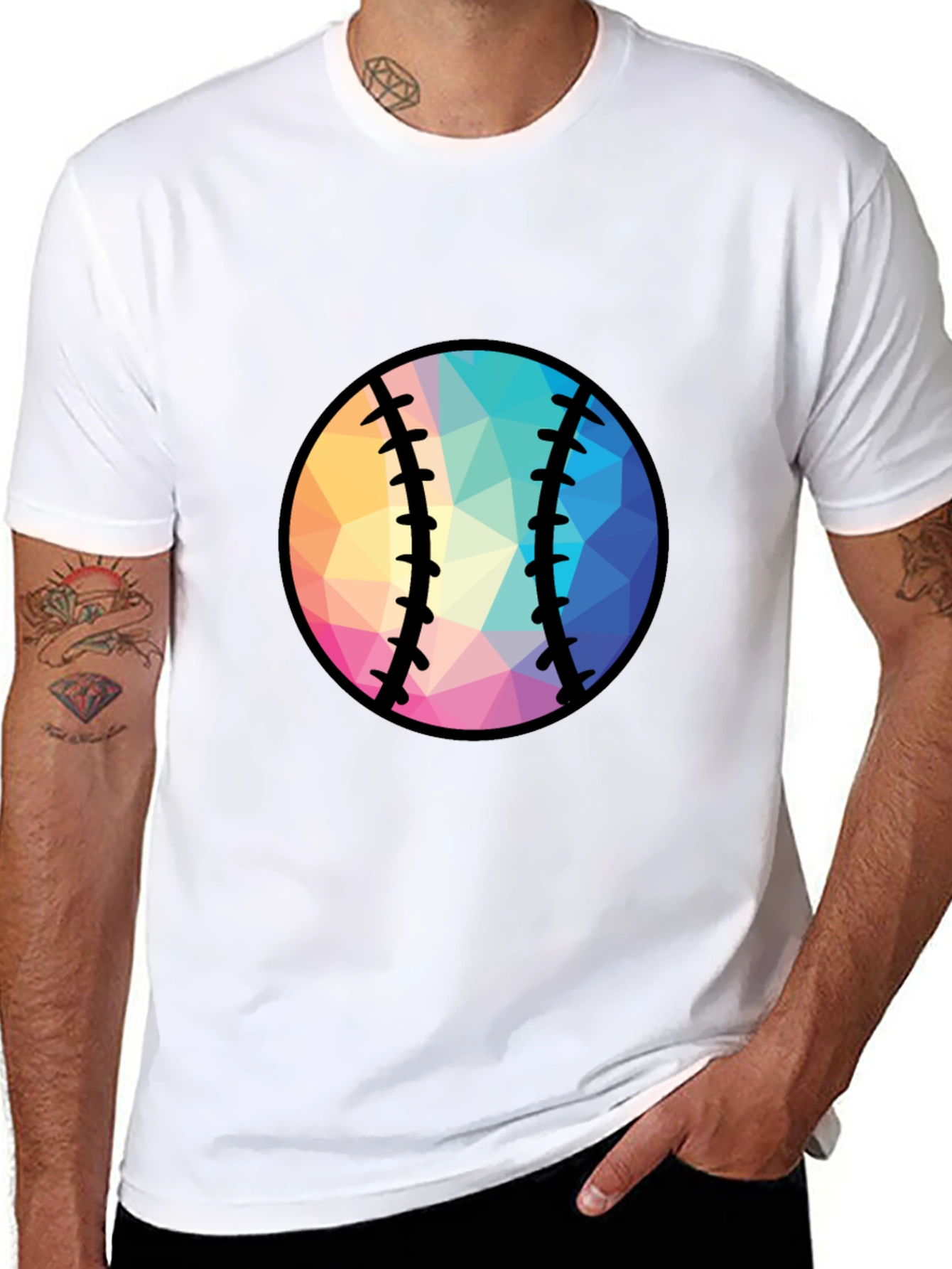 Geometric Baseball Graphic Tee - Black