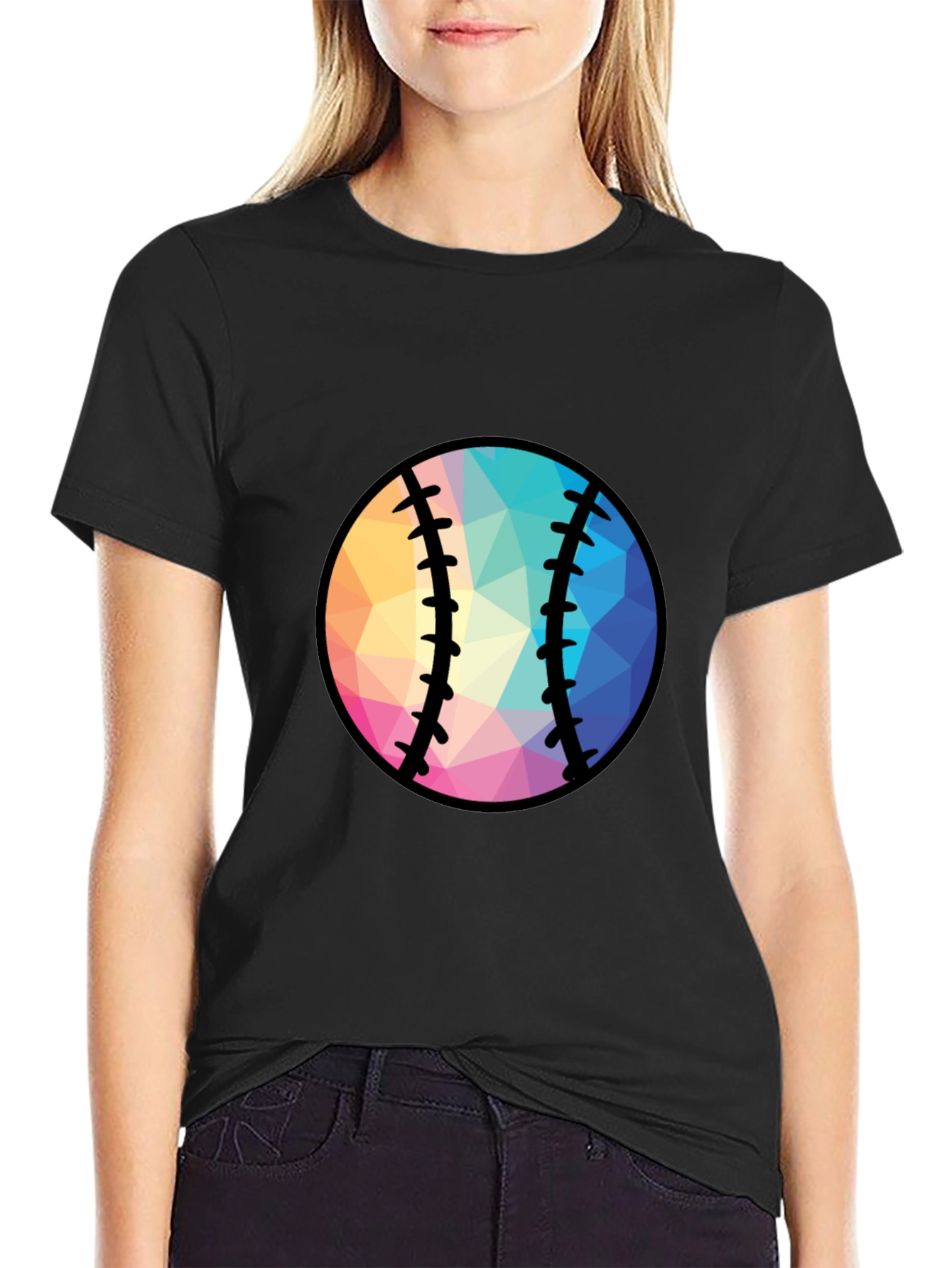 Geometric Baseball Graphic Tee - Black