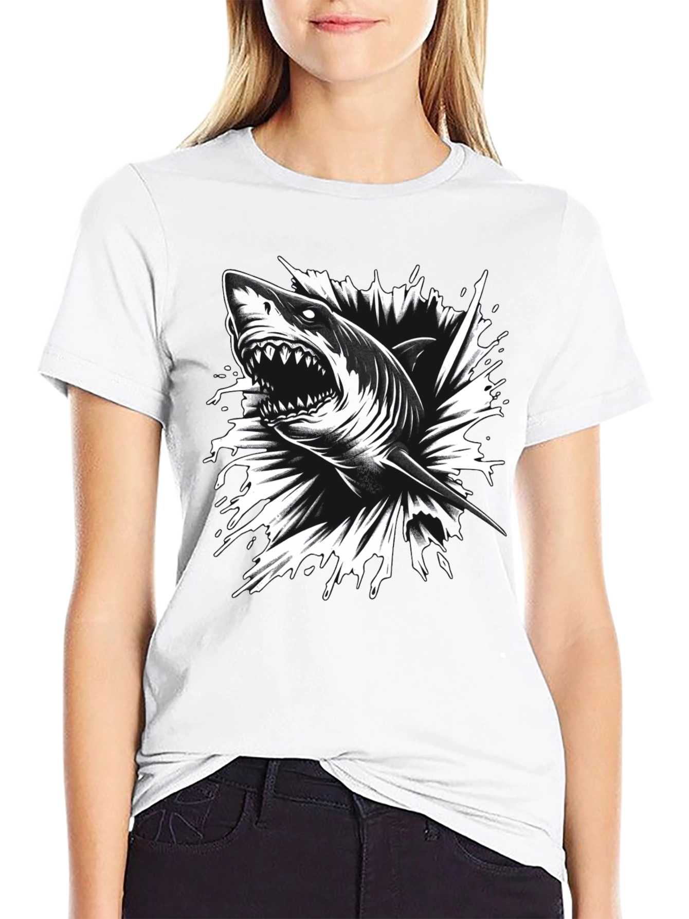Mens Black Shark Graphic Tee - Bold & Edgy!