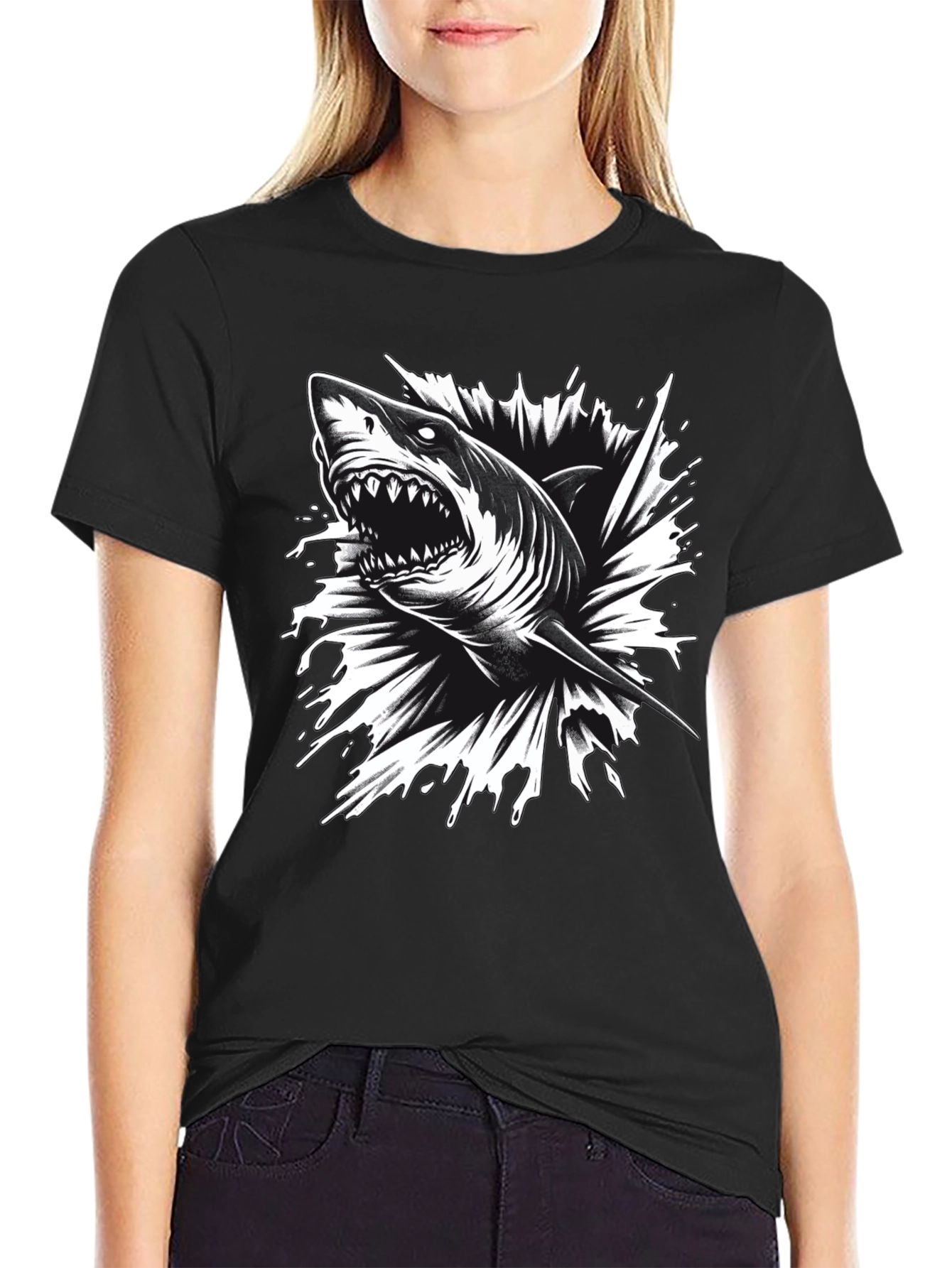 Mens Black Shark Graphic Tee - Bold & Edgy!
