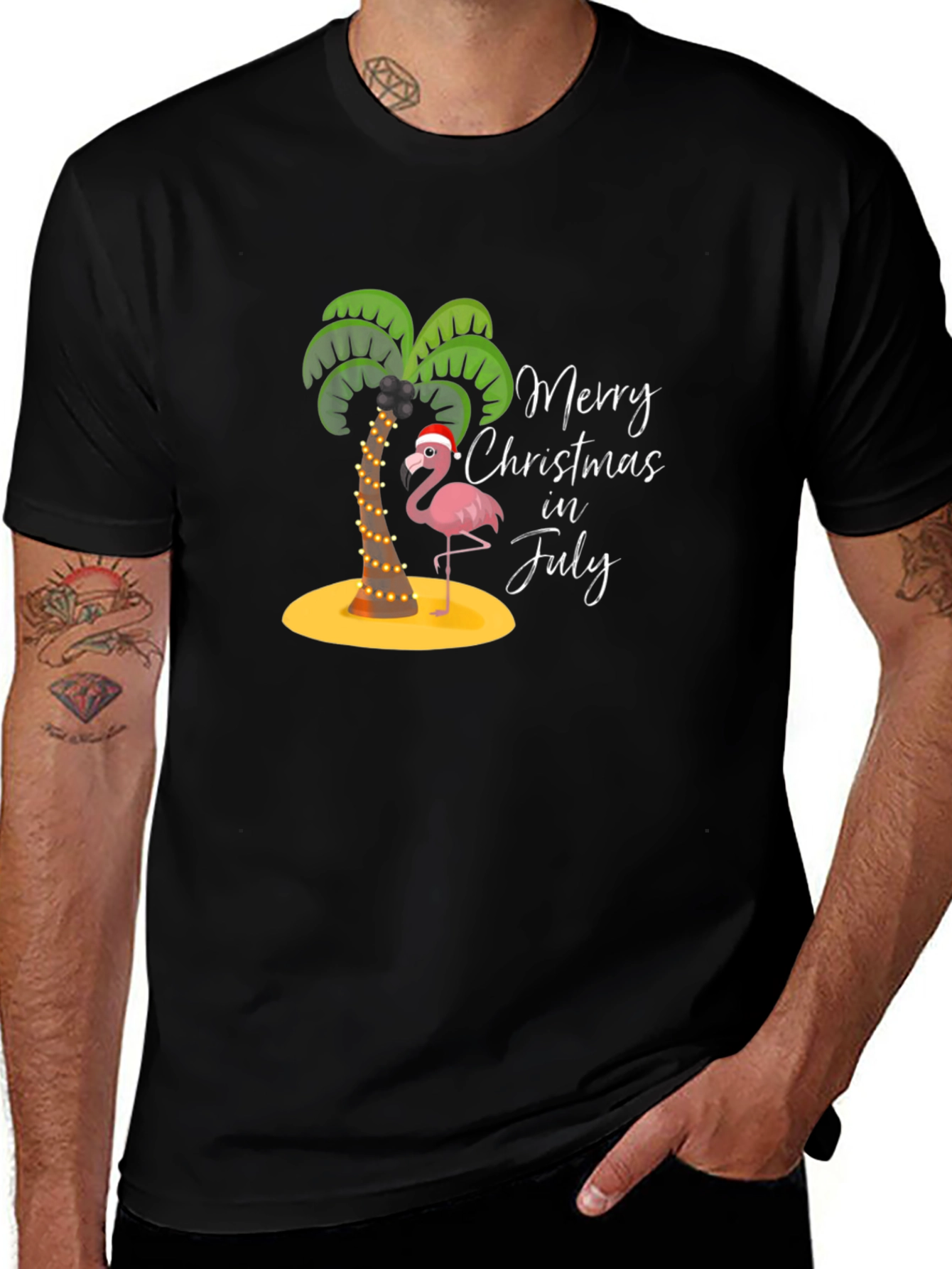 Merry Christmas in July Flamingo T-Shirt