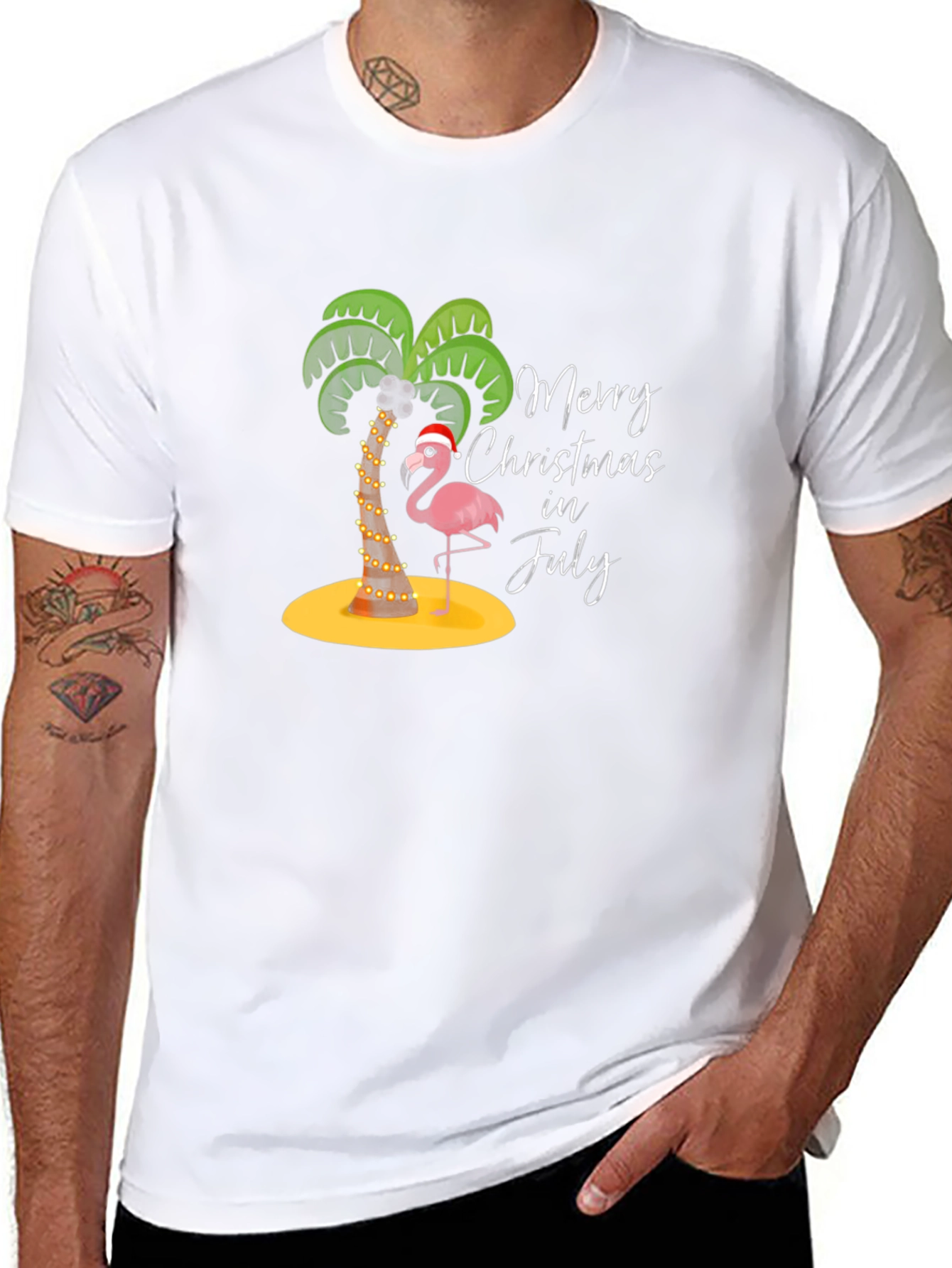 Merry Christmas in July Flamingo T-Shirt