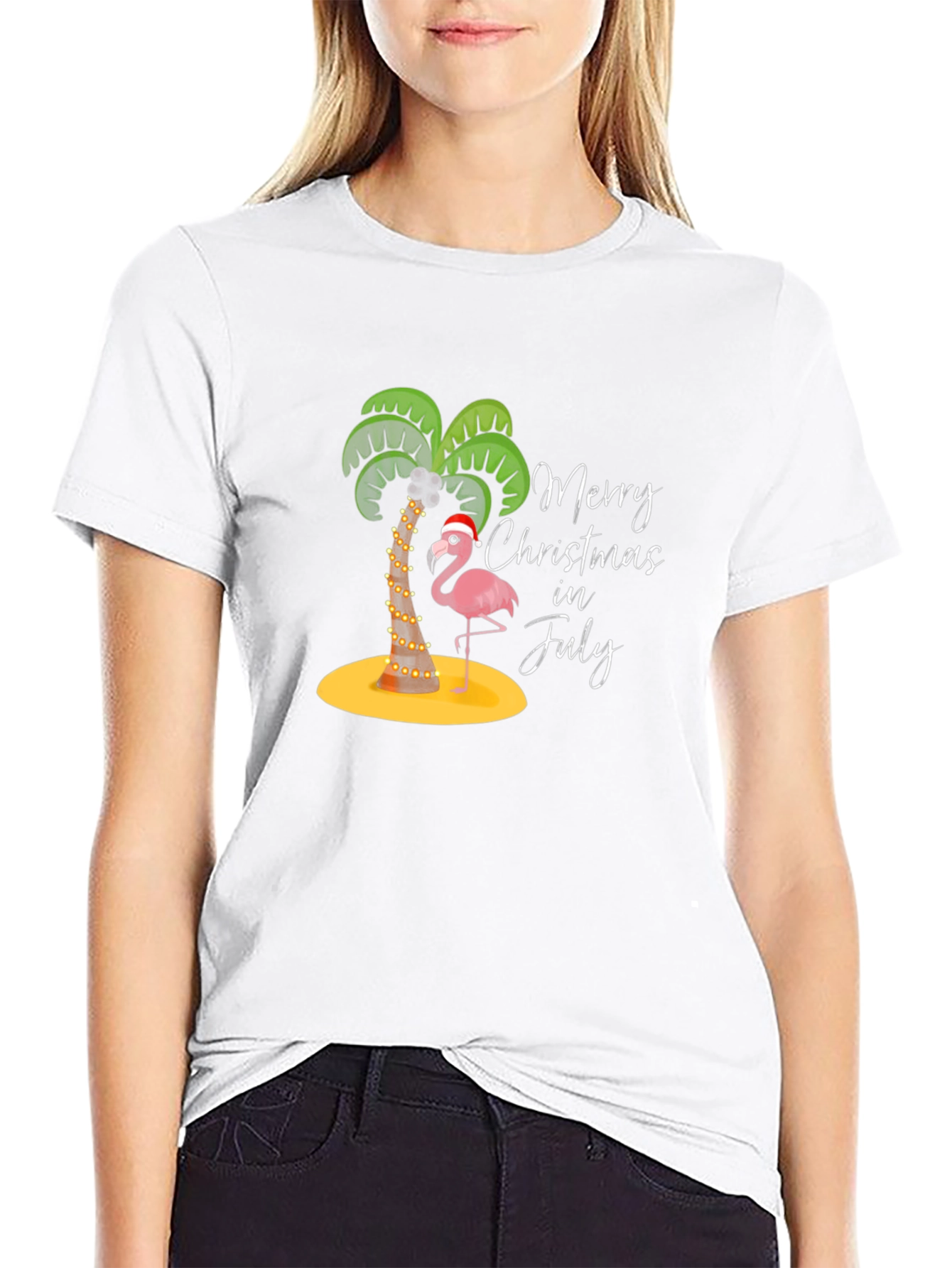 Merry Christmas in July Flamingo T-Shirt
