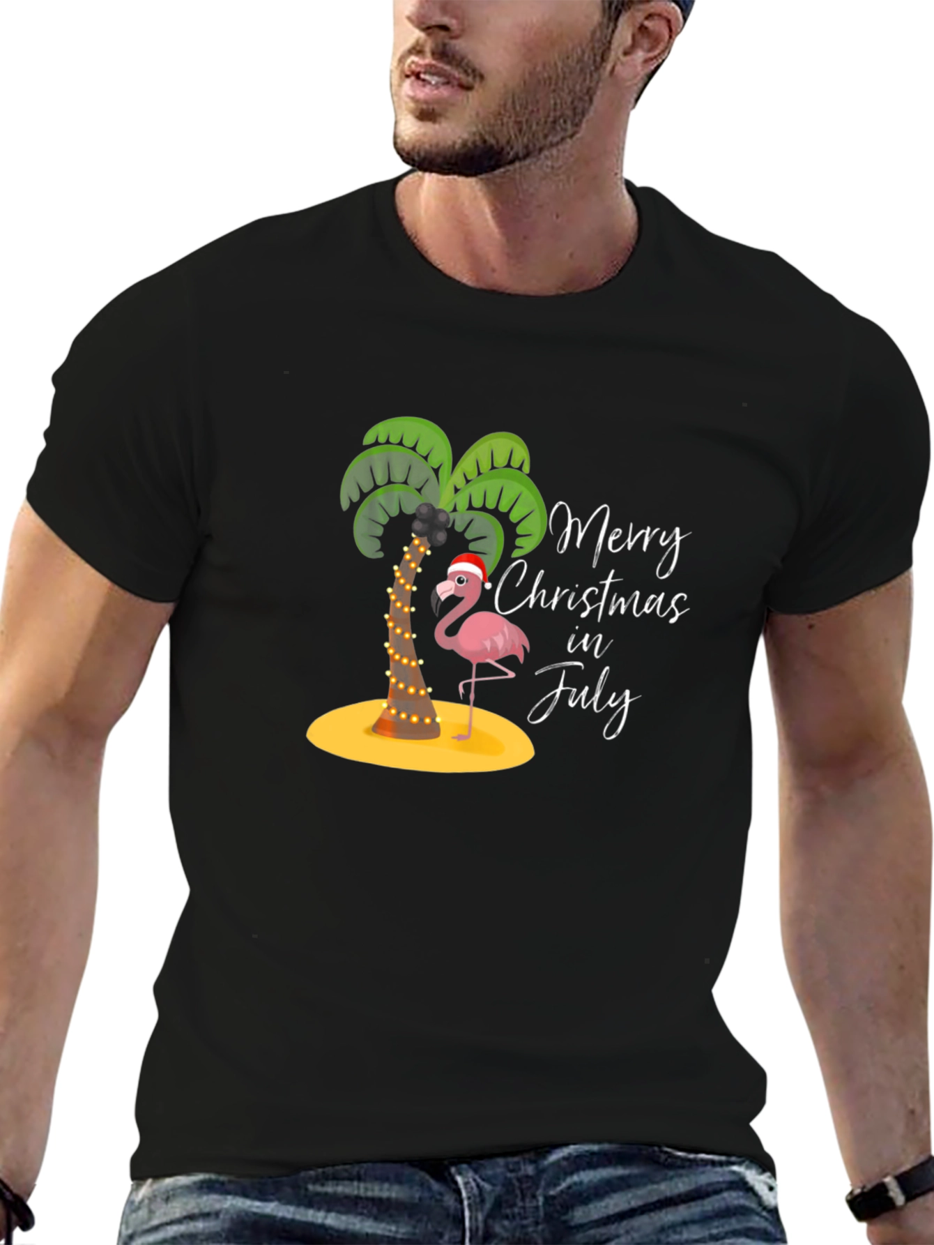 Merry Christmas in July Flamingo T-Shirt