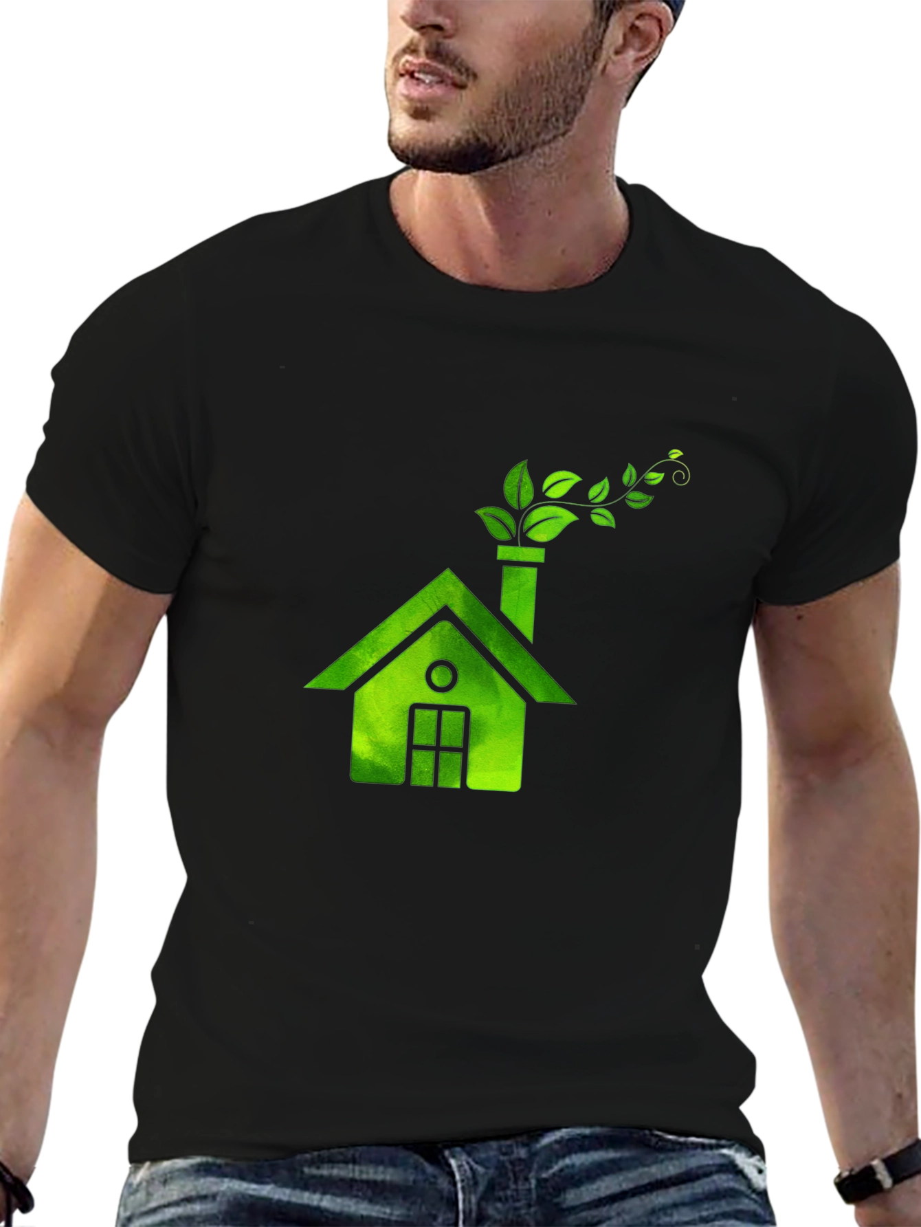 Eco House Graphic Tee - Black Green Print