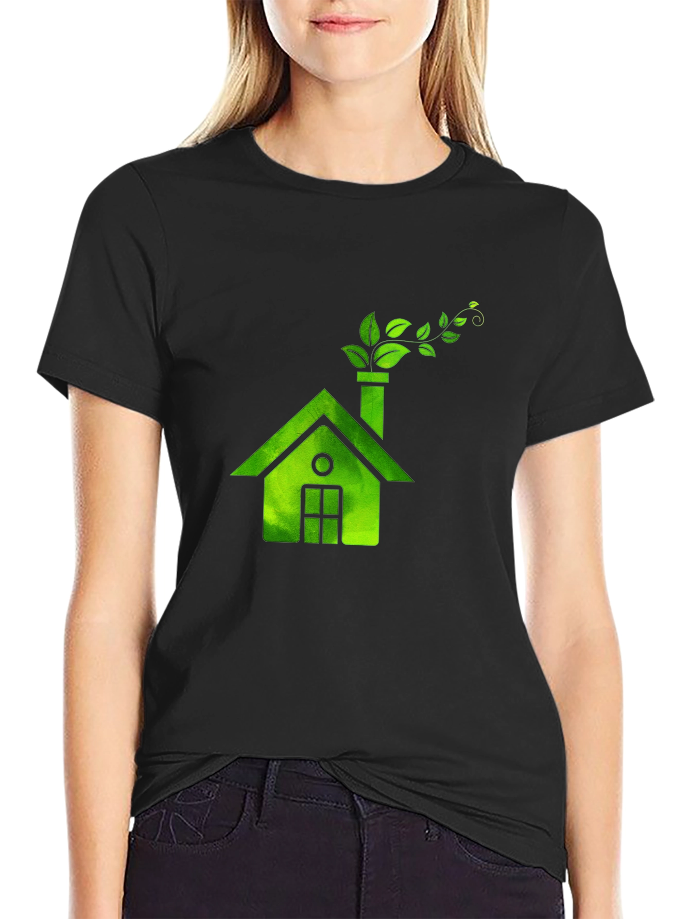 Eco House Graphic Tee - Black Green Print