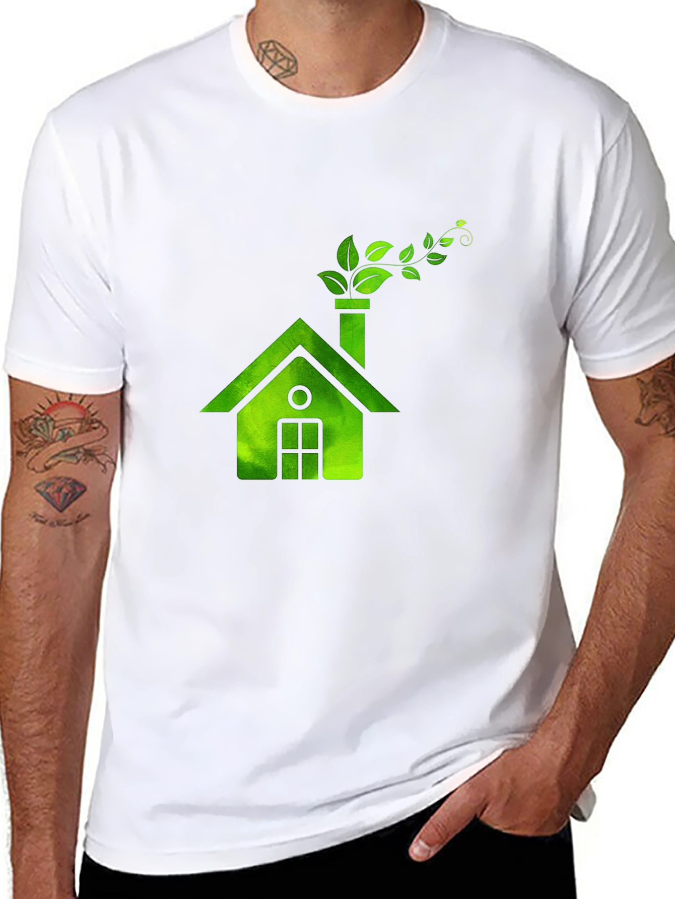 Eco House Graphic Tee - Black Green Print