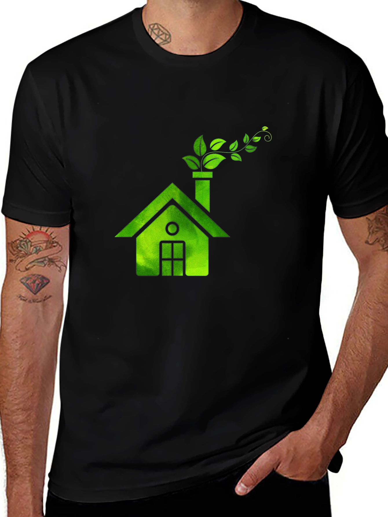 Eco House Graphic Tee - Black Green Print
