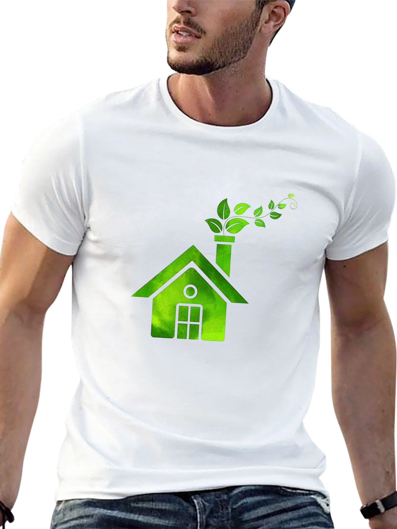 Eco House Graphic Tee - Black Green Print