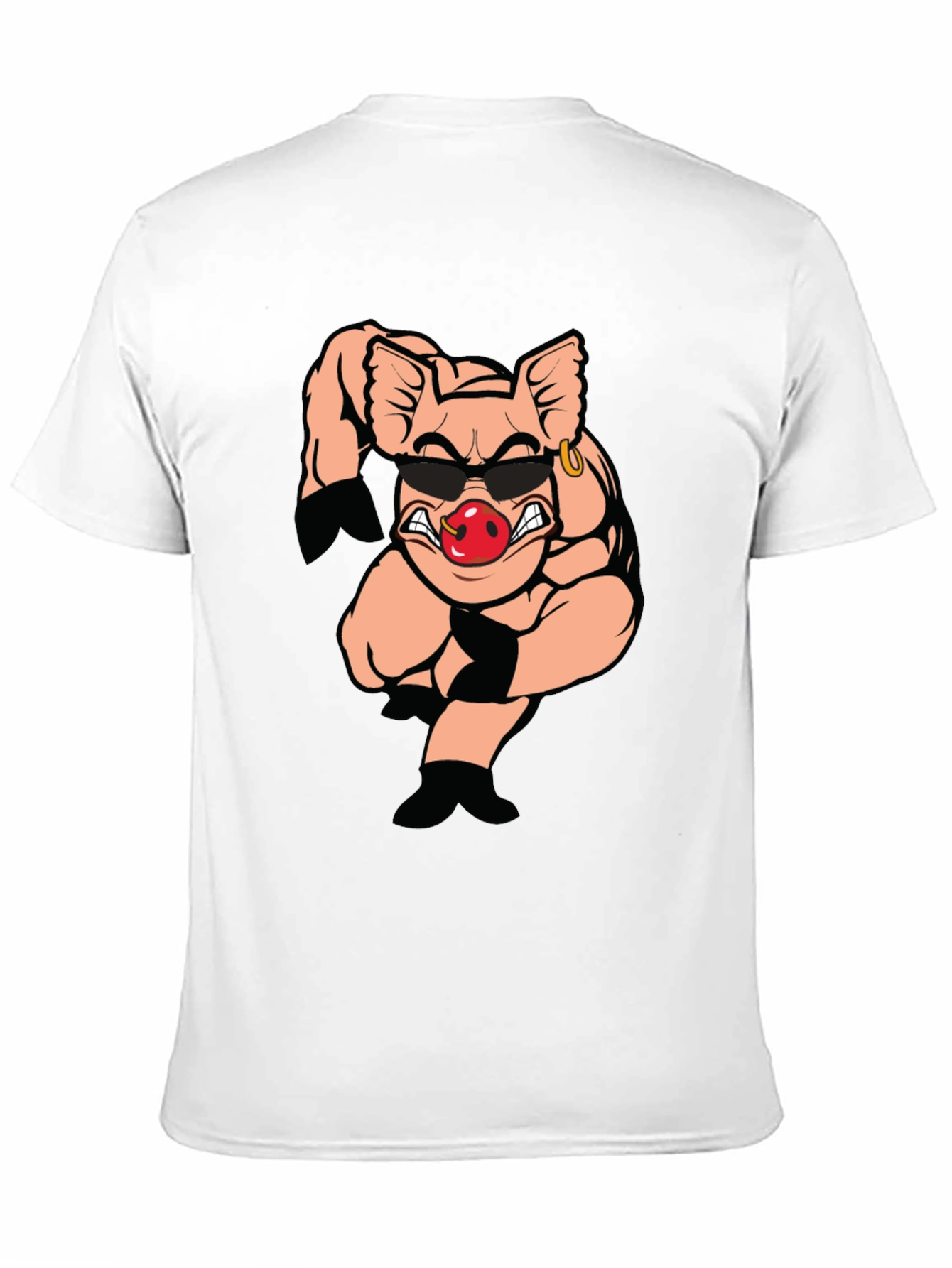 Black T-Shirt with Cartoon Pig Graphic