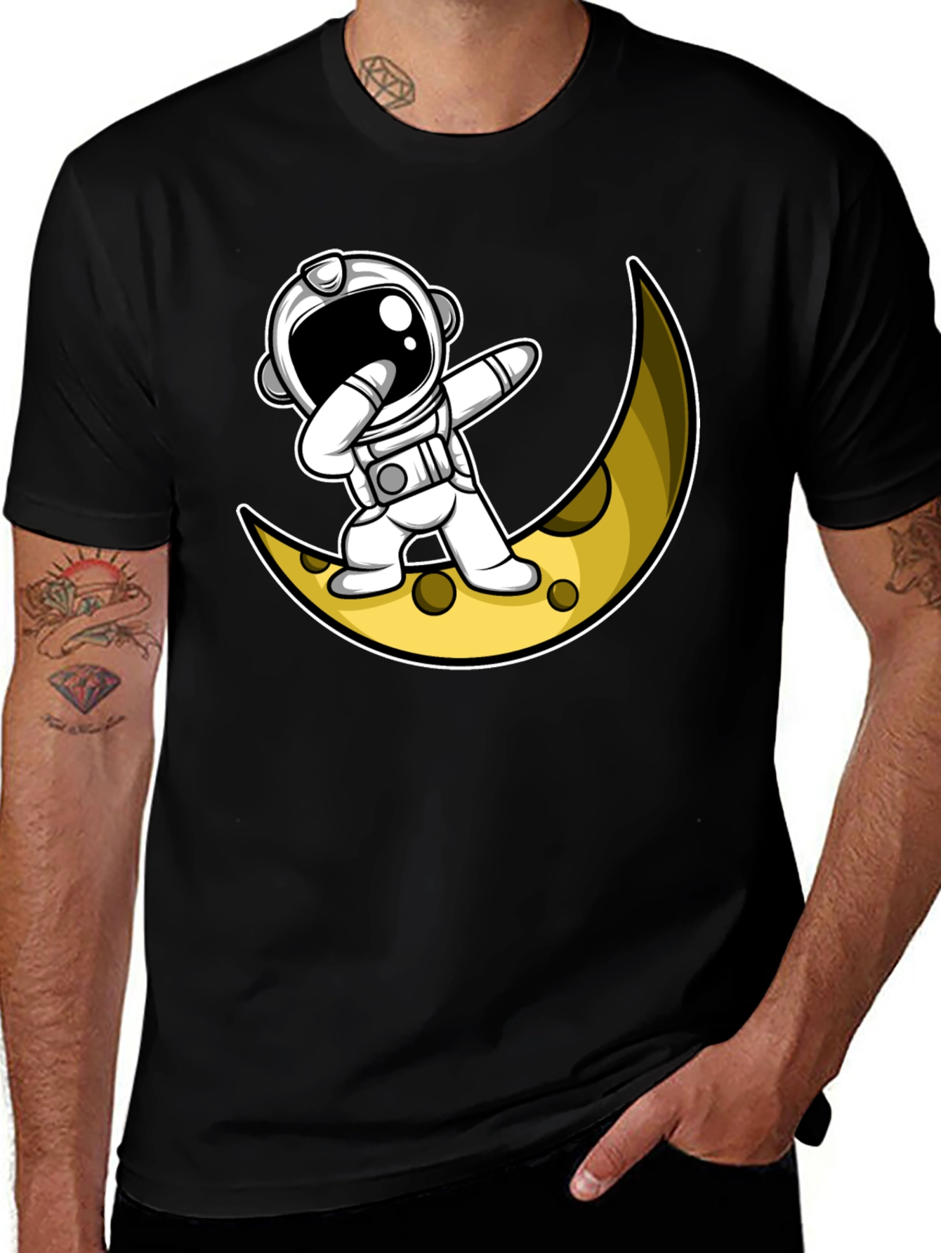 Astronaut Moon Dabbing Graphic T-Shirt - Black