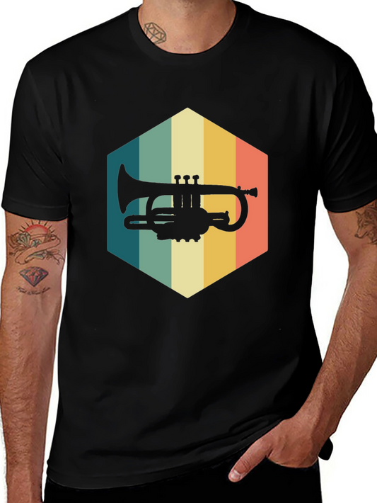 Retro Trumpet Black T-Shirt - Music Lover Tee