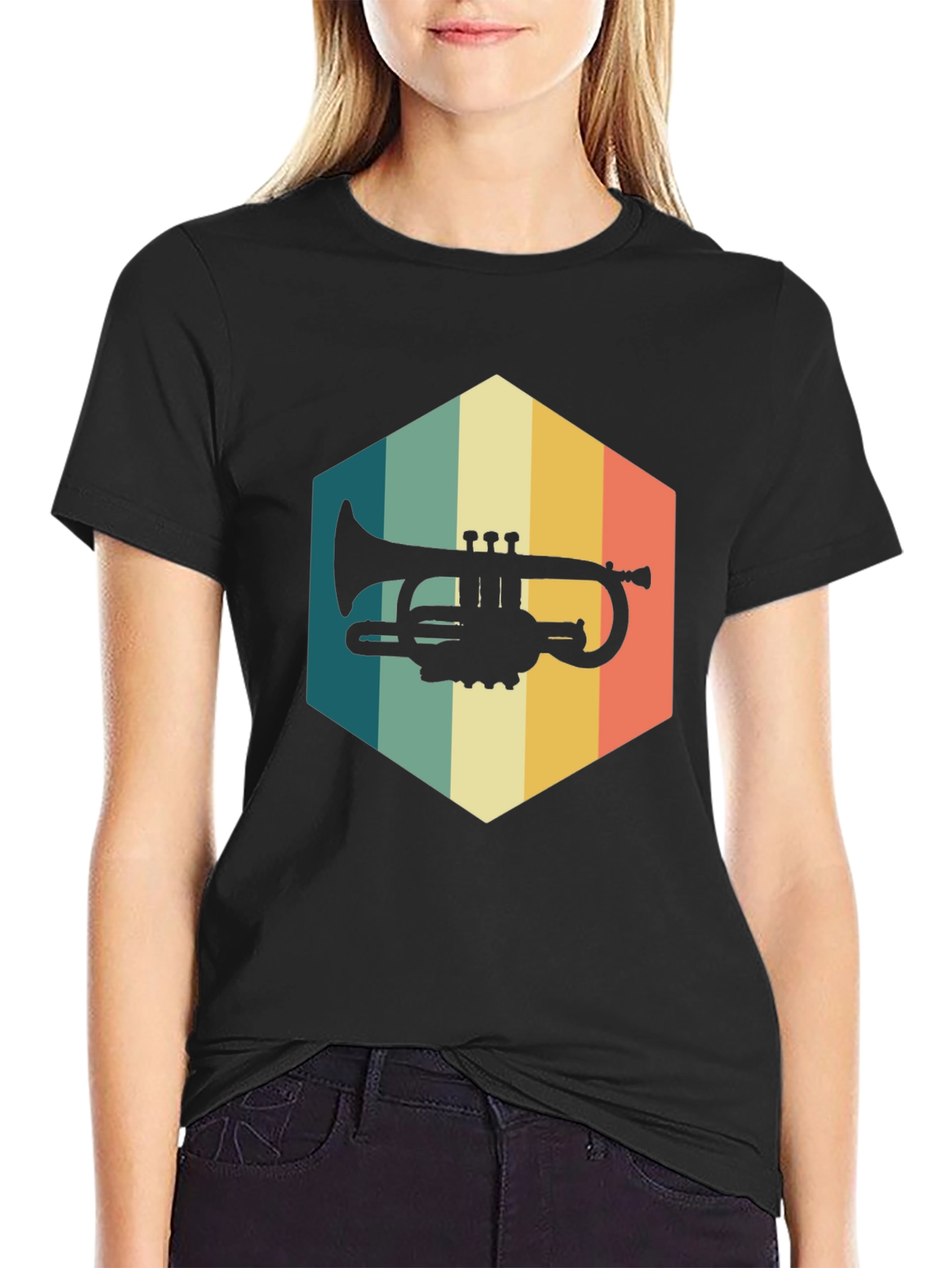 Retro Trumpet Black T-Shirt - Music Lover Tee