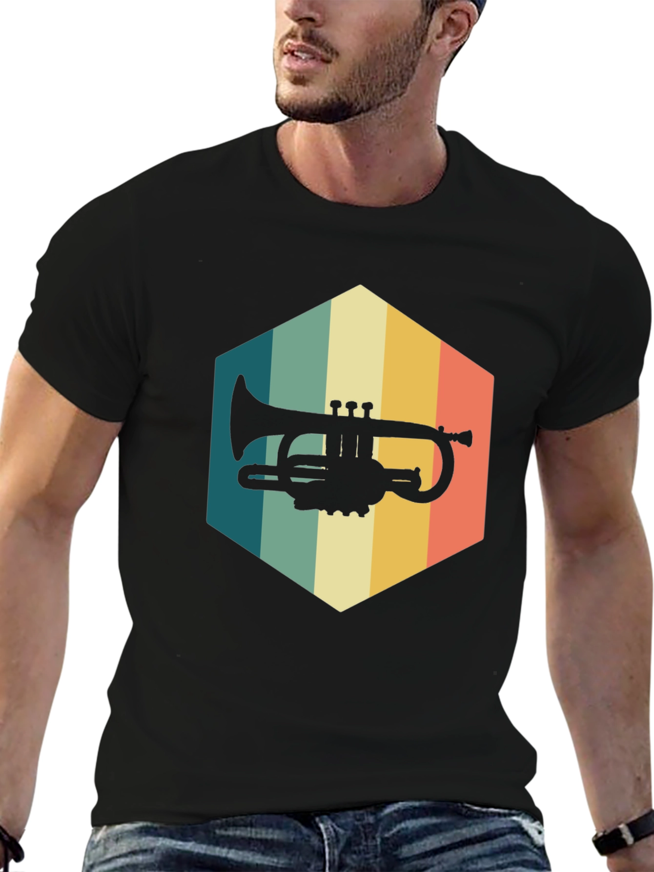 Retro Trumpet Black T-Shirt - Music Lover Tee