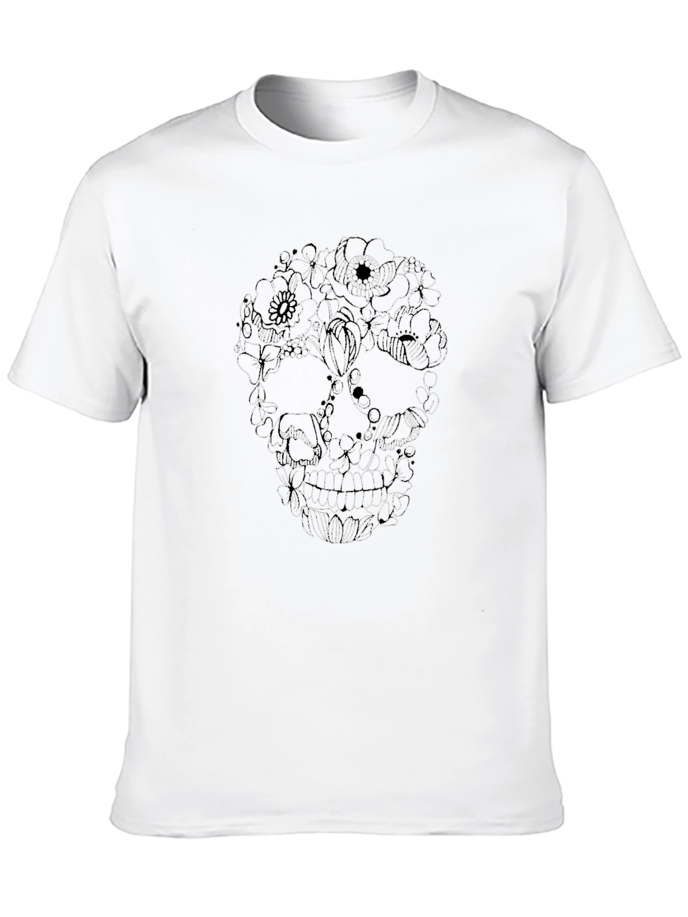 Floral Skull Graphic Tee - Black Cotton T-Shirt