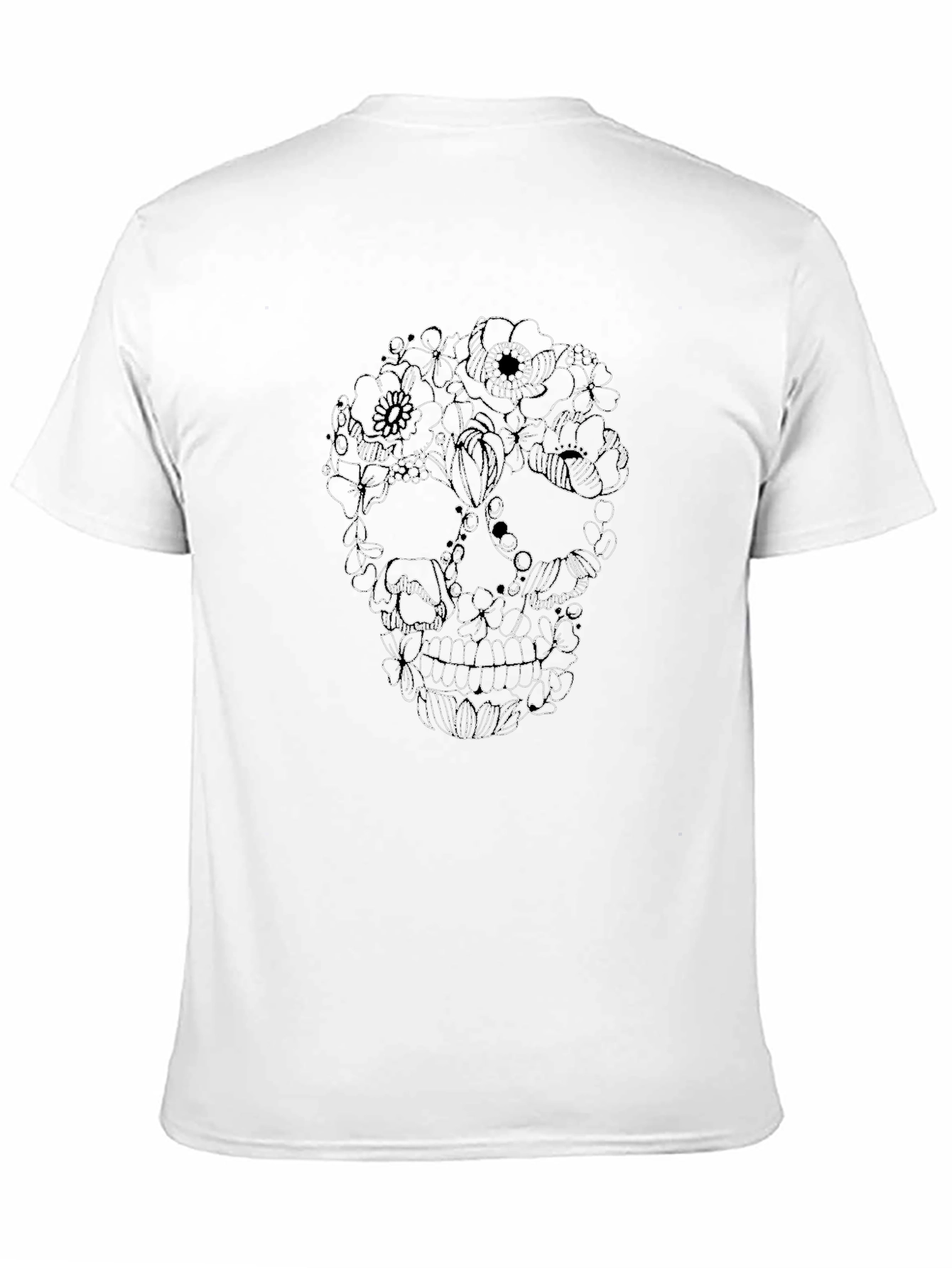 Floral Skull Graphic Tee - Black Cotton T-Shirt