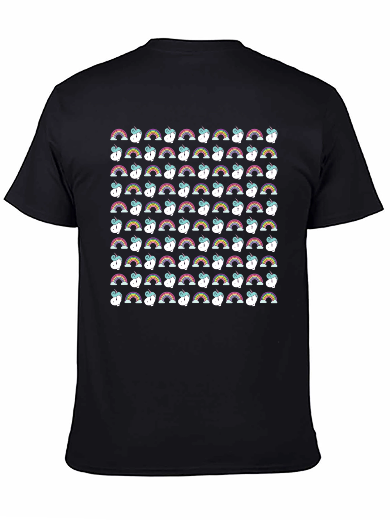 Rainbow Unicorn Pattern Black T-Shirt