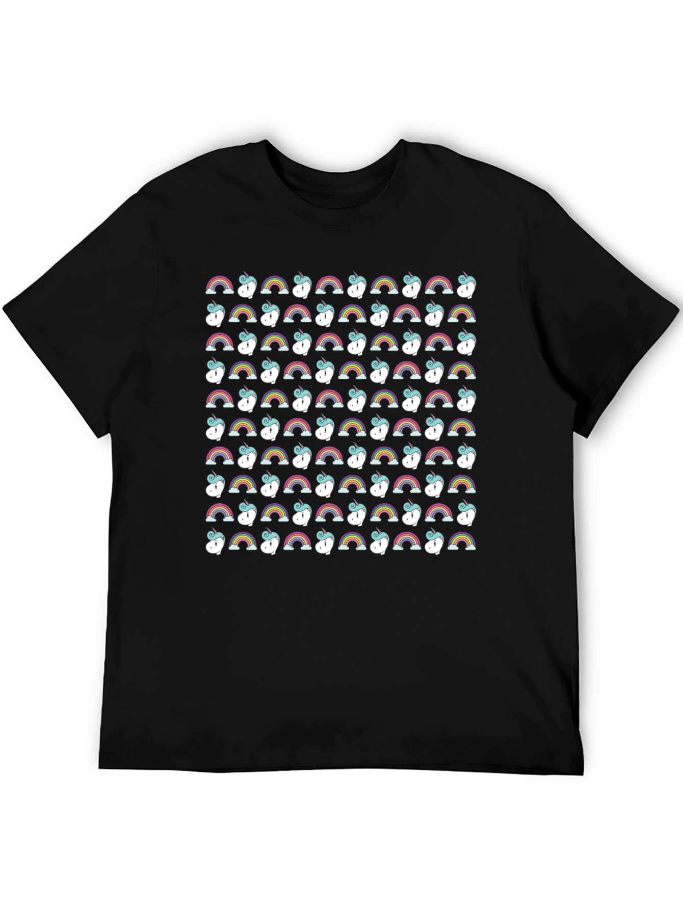 Rainbow Unicorn Pattern Black T-Shirt