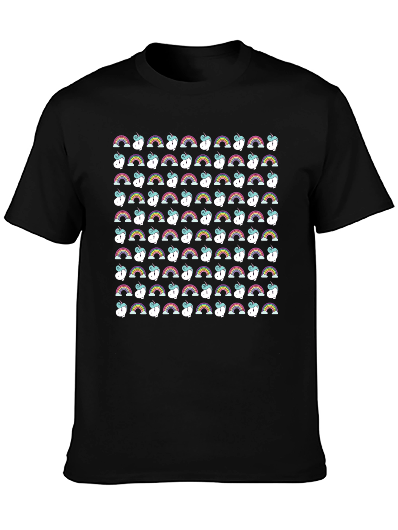 Rainbow Unicorn Pattern Black T-Shirt