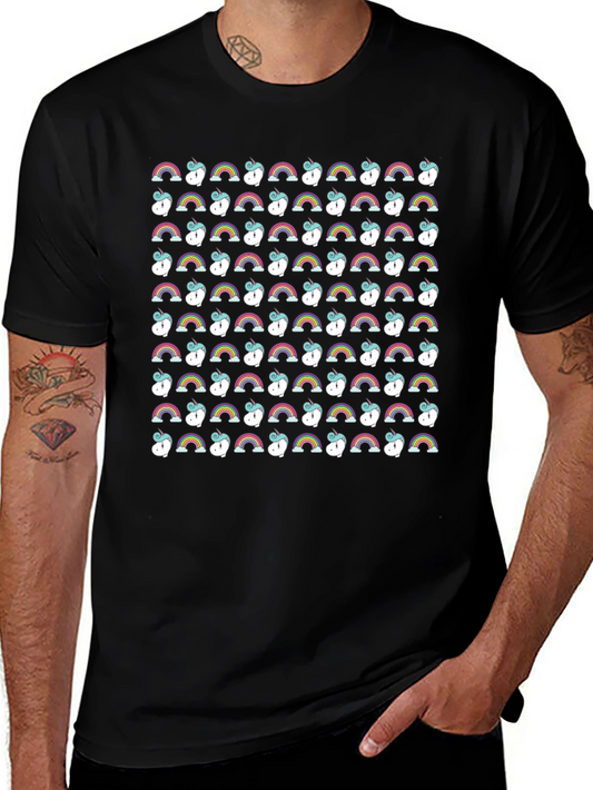 Rainbow Unicorn Pattern Black T-Shirt