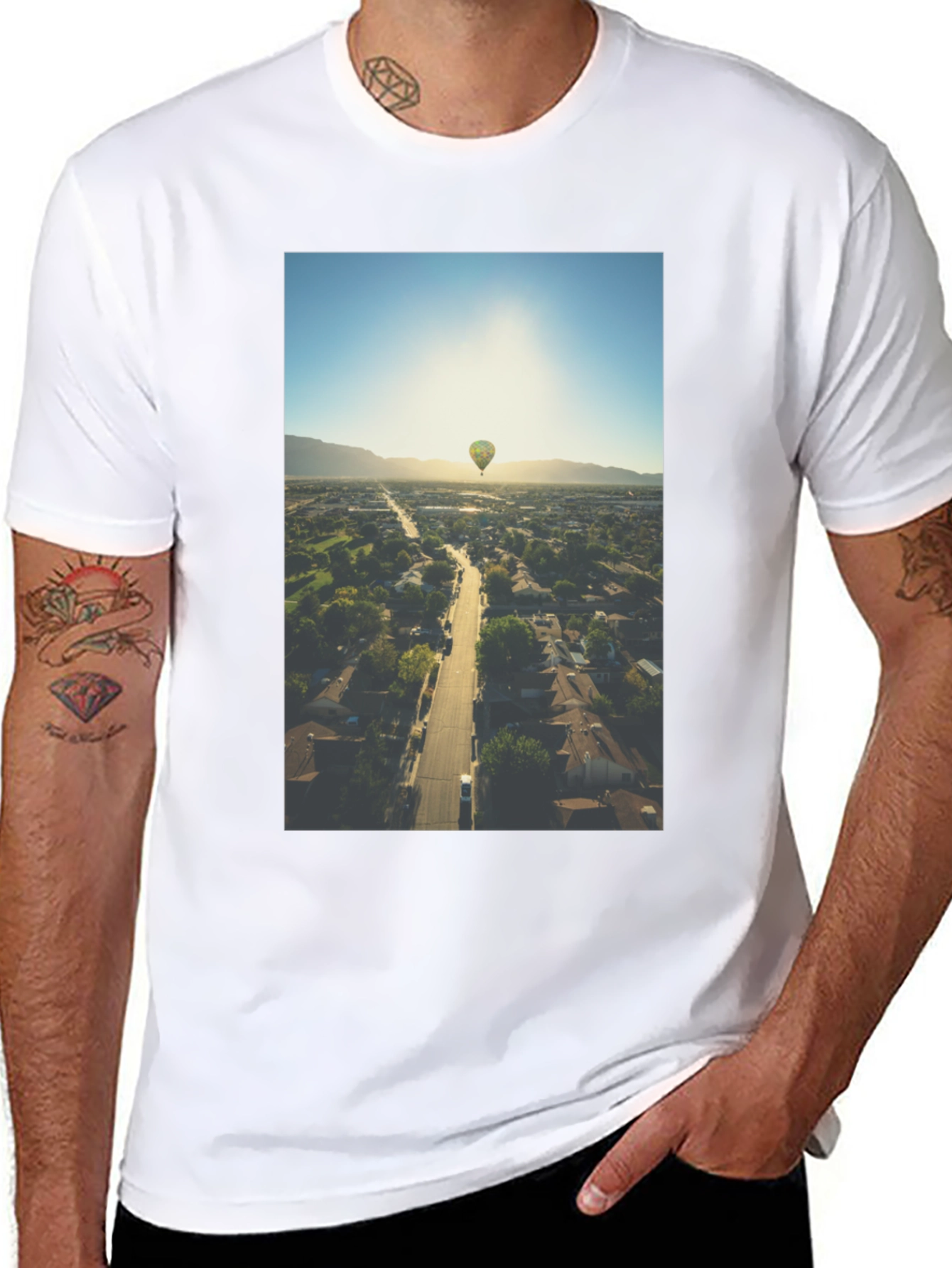 Hot Air Balloon Graphic Tee - Aerial View T-Shirt