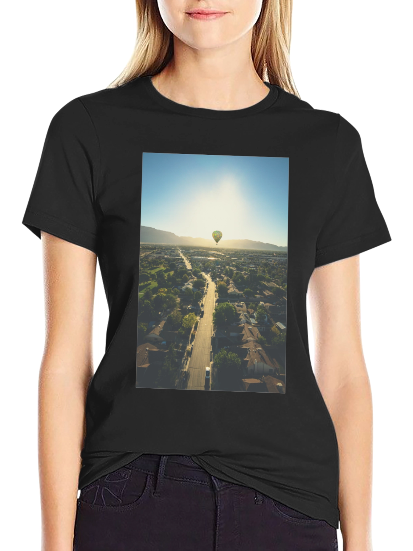 Hot Air Balloon Graphic Tee - Aerial View T-Shirt