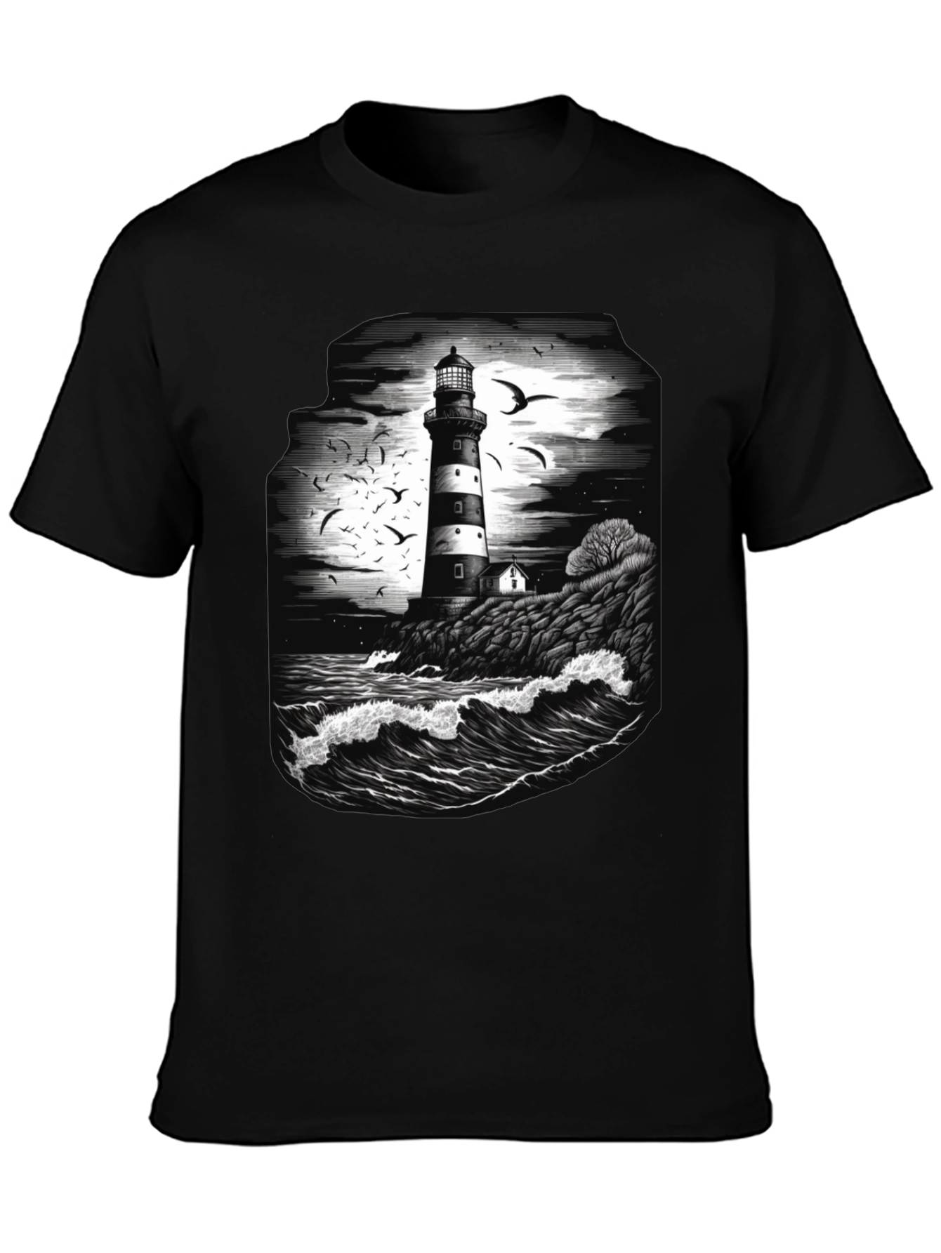 Lighthouse Graphic Tee - Coastal Ocean Scene Shirt