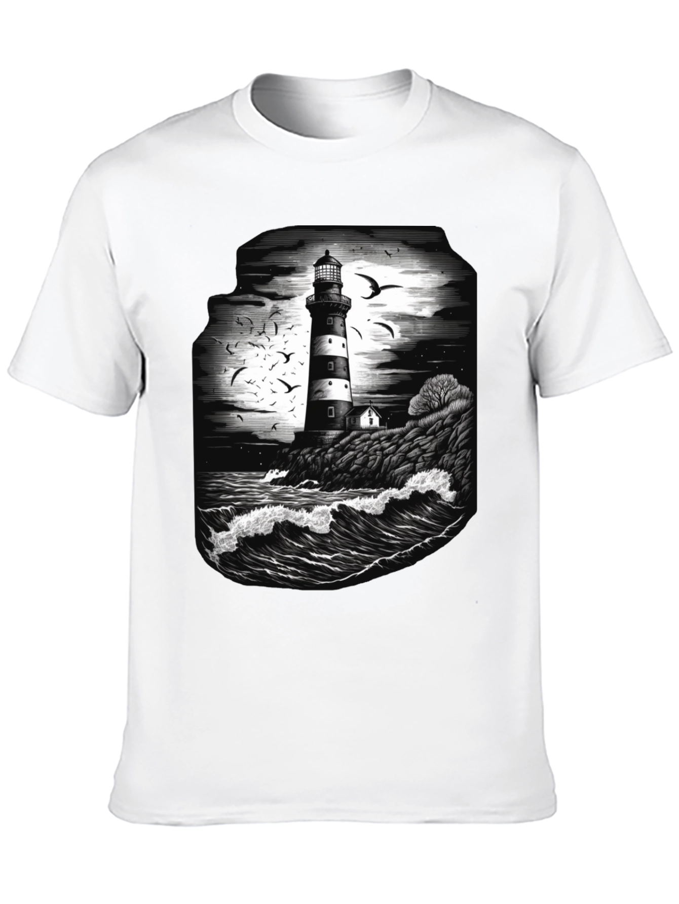 Lighthouse Graphic Tee - Coastal Ocean Scene Shirt