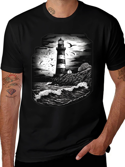 Lighthouse Graphic Tee - Coastal Ocean Scene Shirt