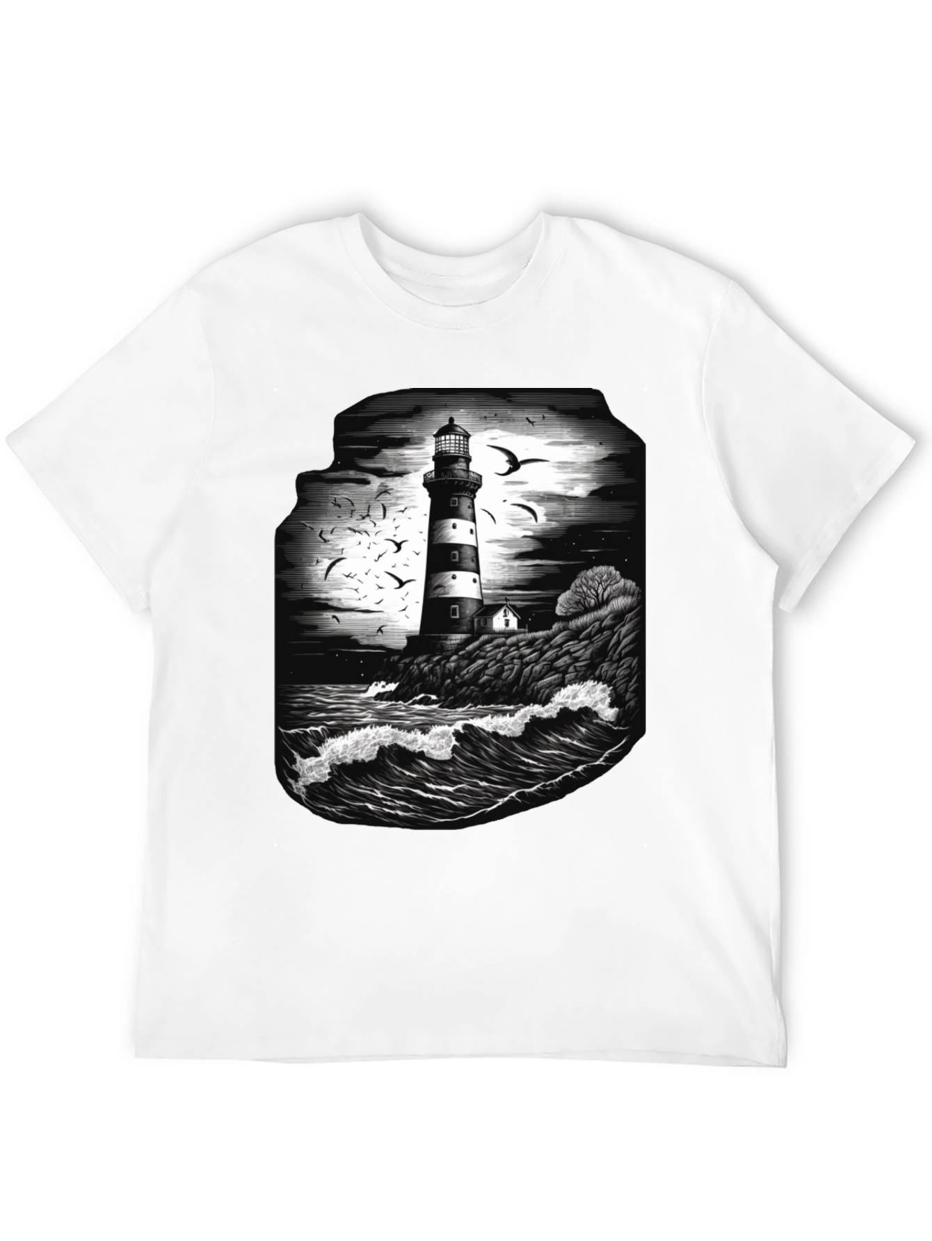 Lighthouse Graphic Tee - Coastal Ocean Scene Shirt
