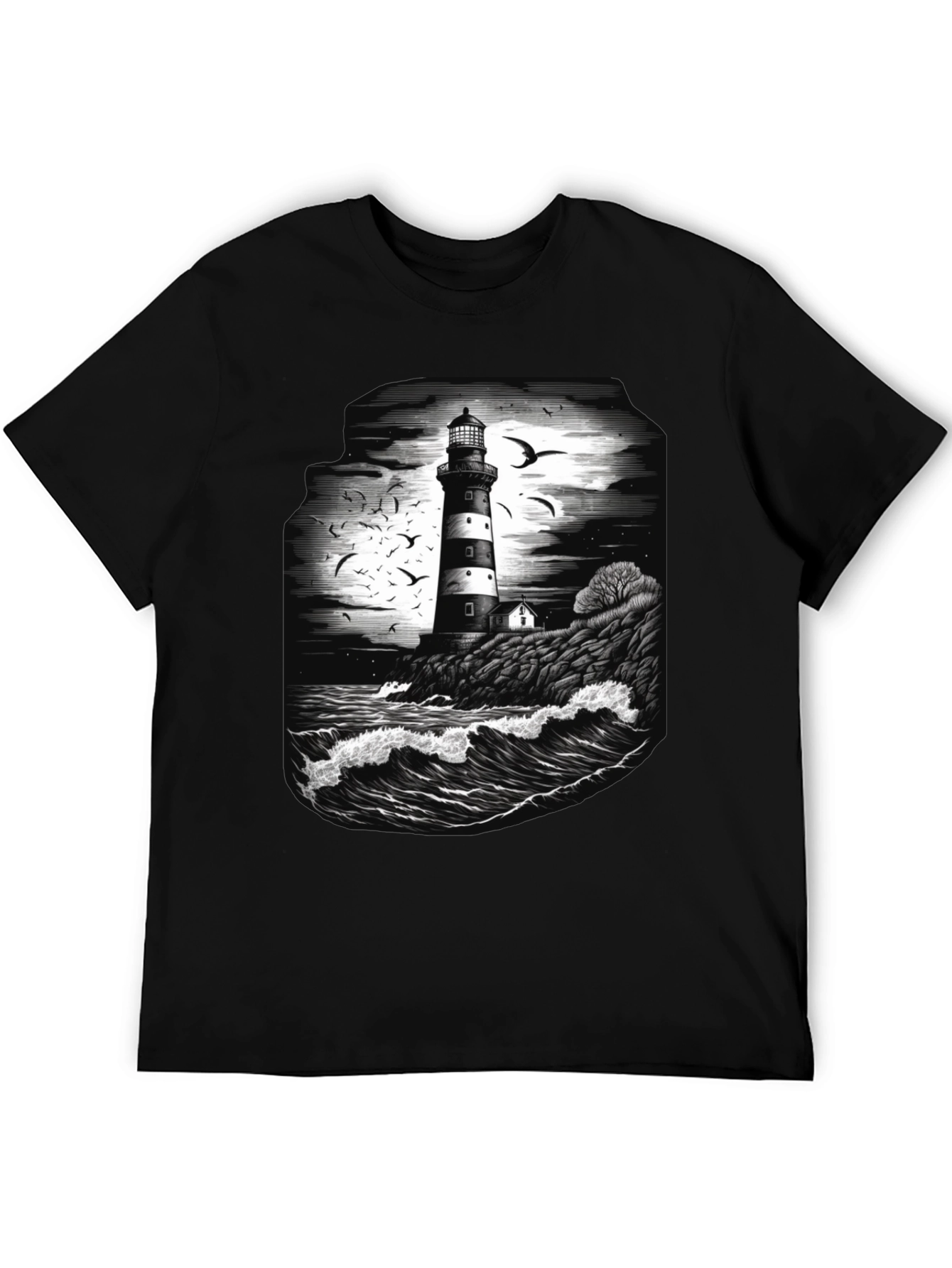 Lighthouse Graphic Tee - Coastal Ocean Scene Shirt