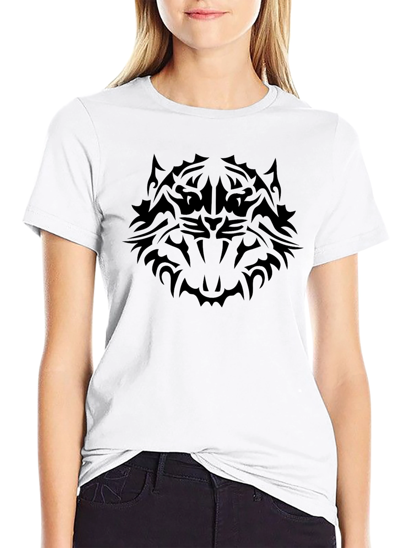 Black Tribal Tiger Graphic T-Shirt