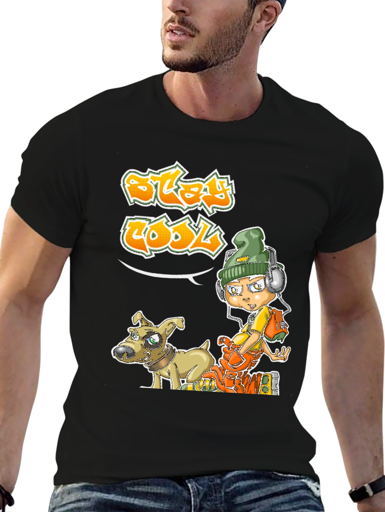 Cool Cartoon Graphic Black T-Shirt