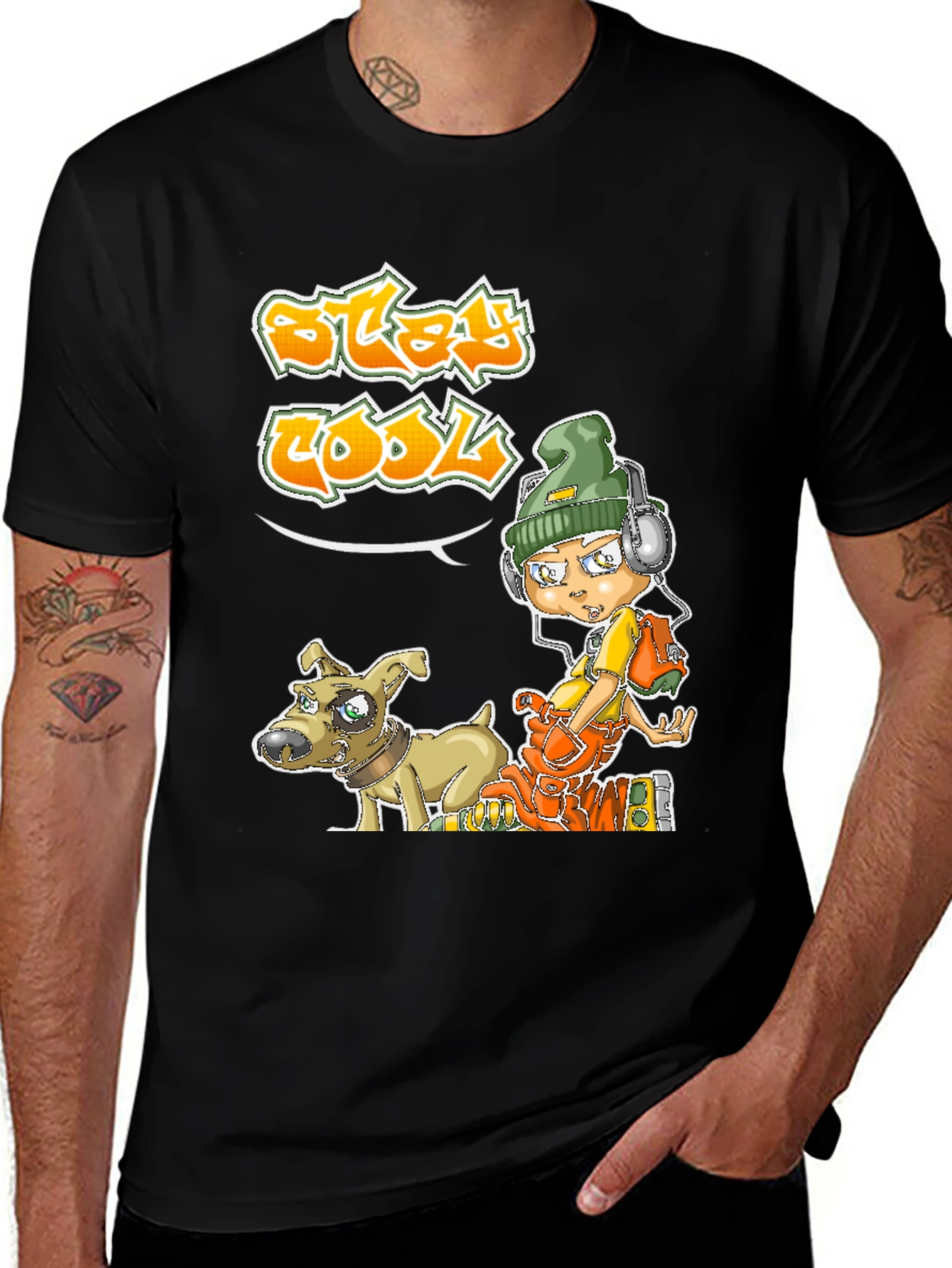 Cool Cartoon Graphic Black T-Shirt
