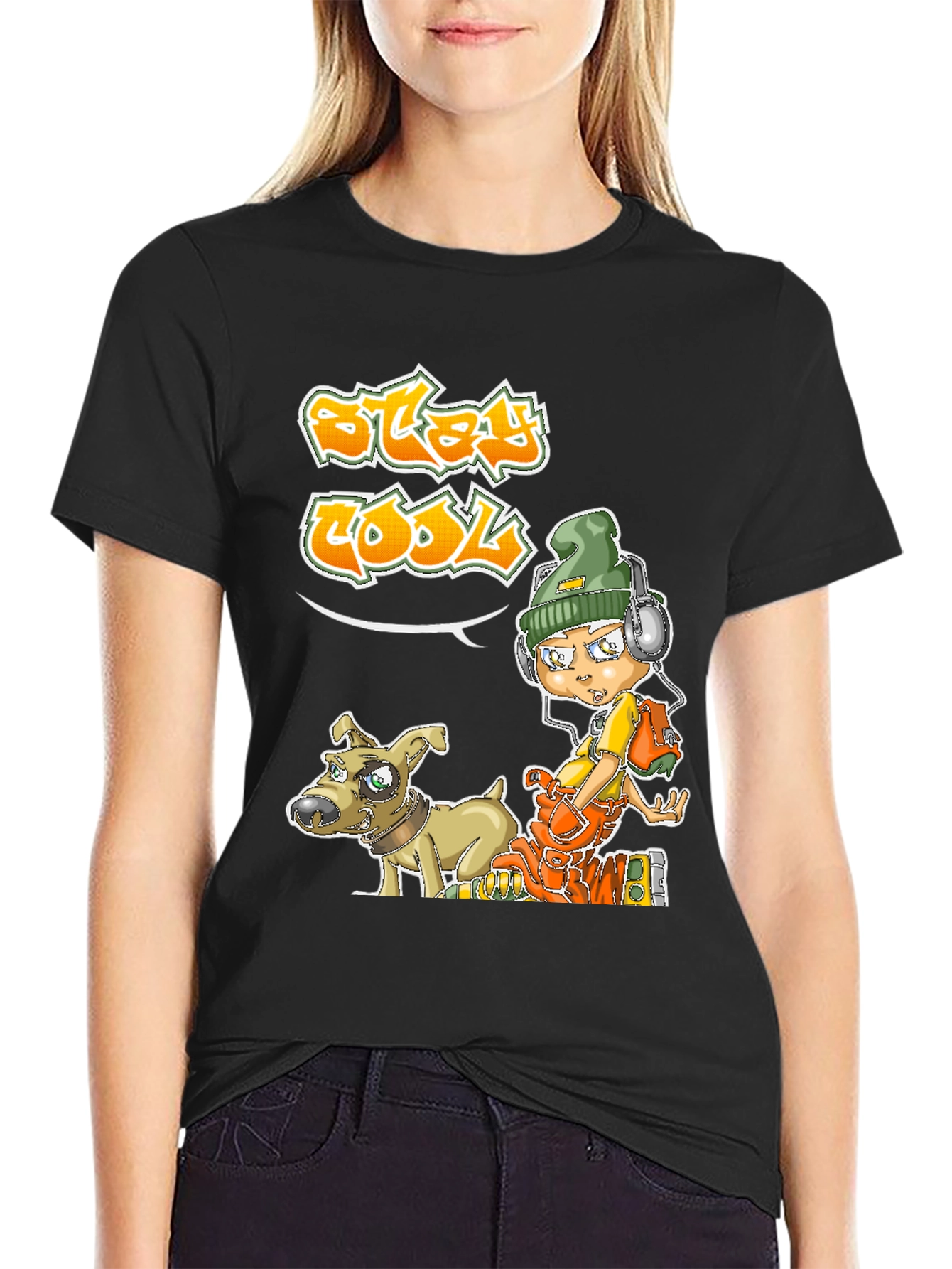 Cool Cartoon Graphic Black T-Shirt